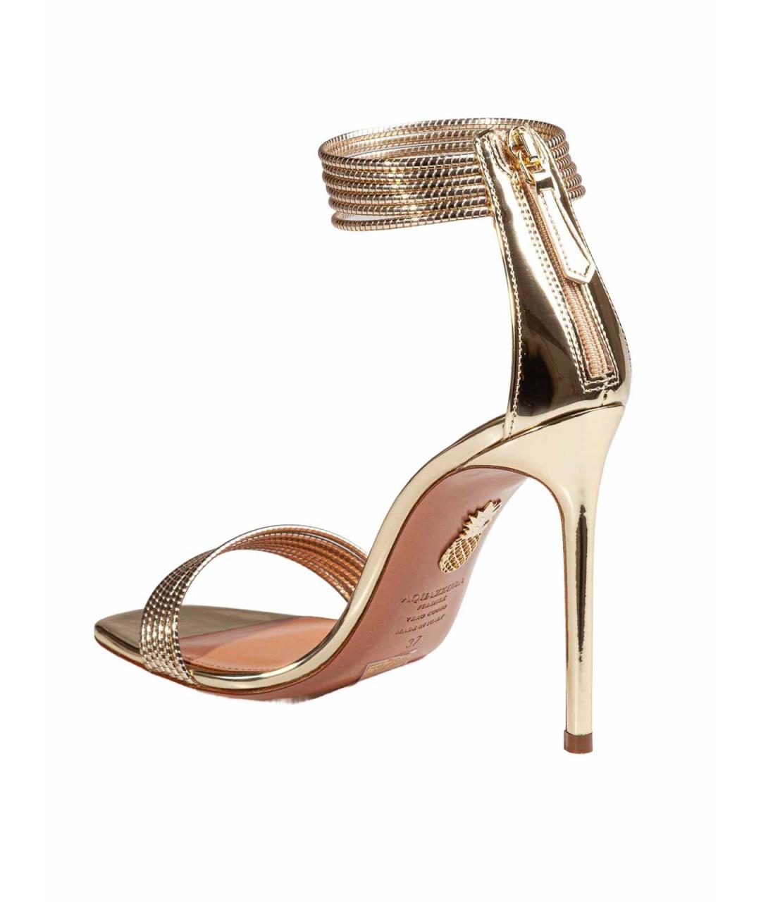 AQUAZZURA Золотые кожаные босоножки, фото 4