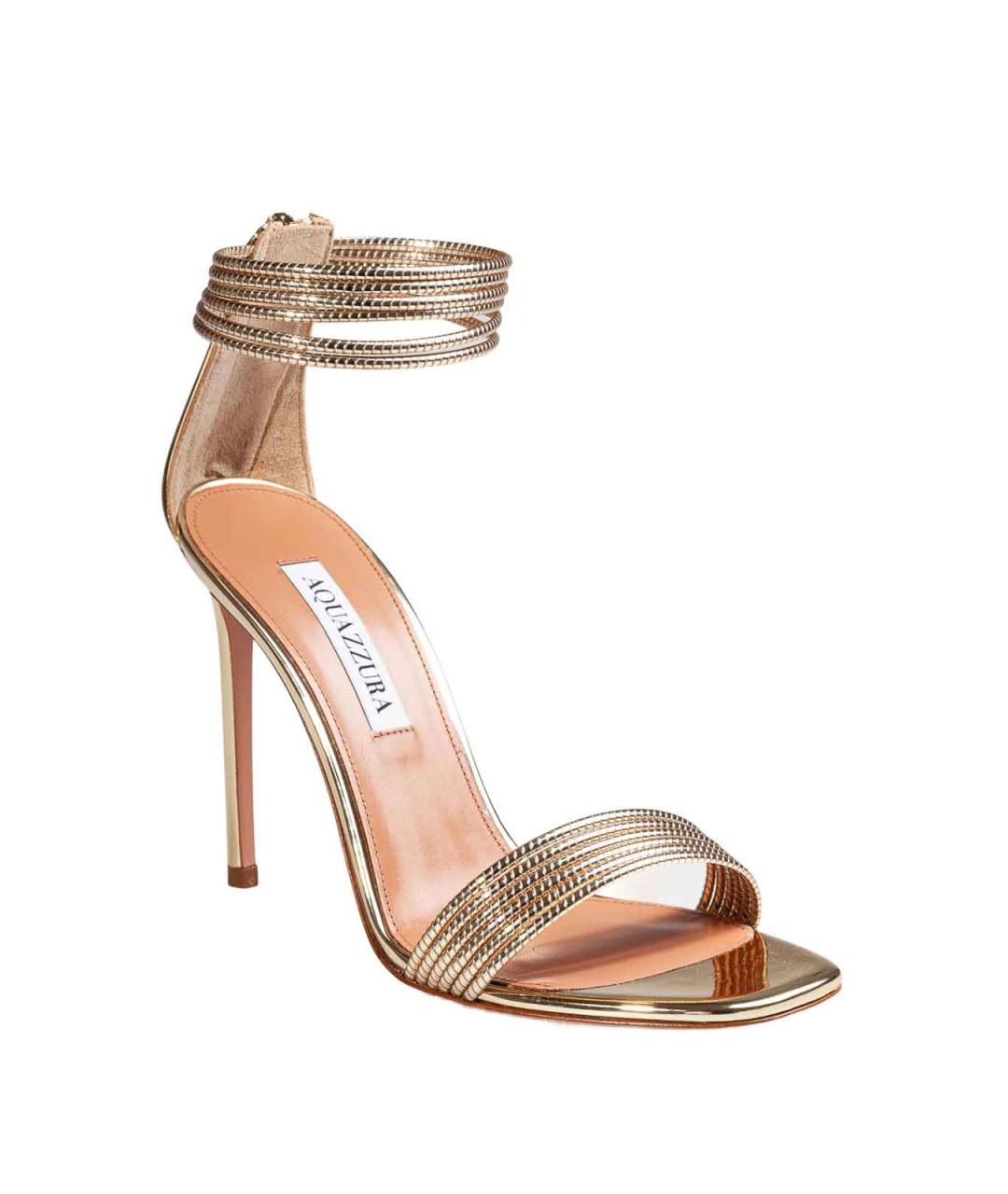 AQUAZZURA Золотые кожаные босоножки, фото 2