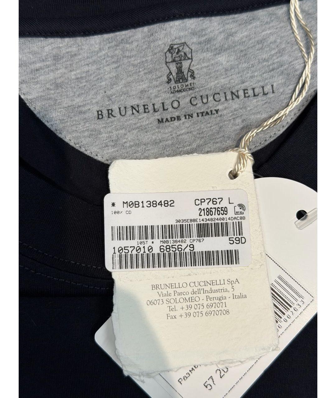 BRUNELLO CUCINELLI Темно-синяя хлопковая футболка, фото 4