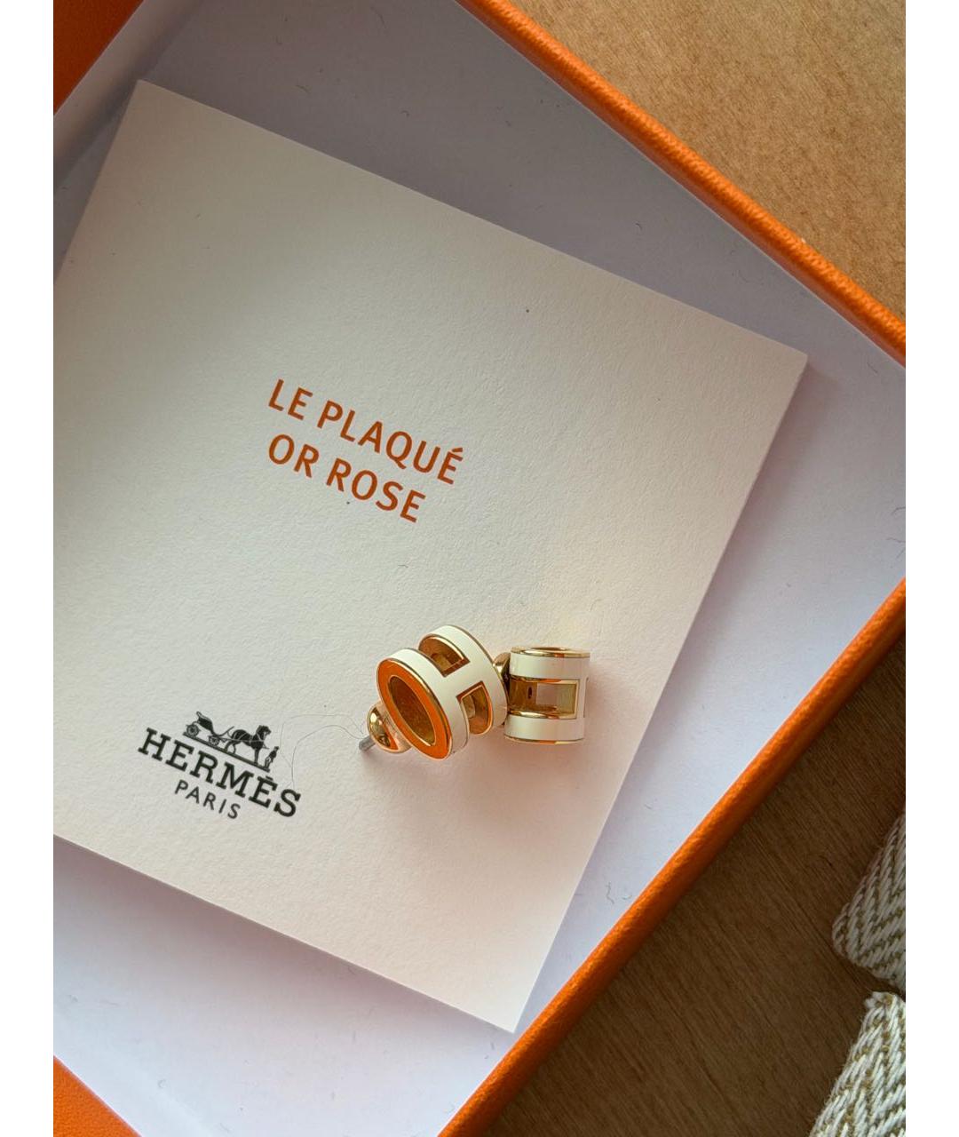 HERMES Белые серьги из розового золота, фото 2