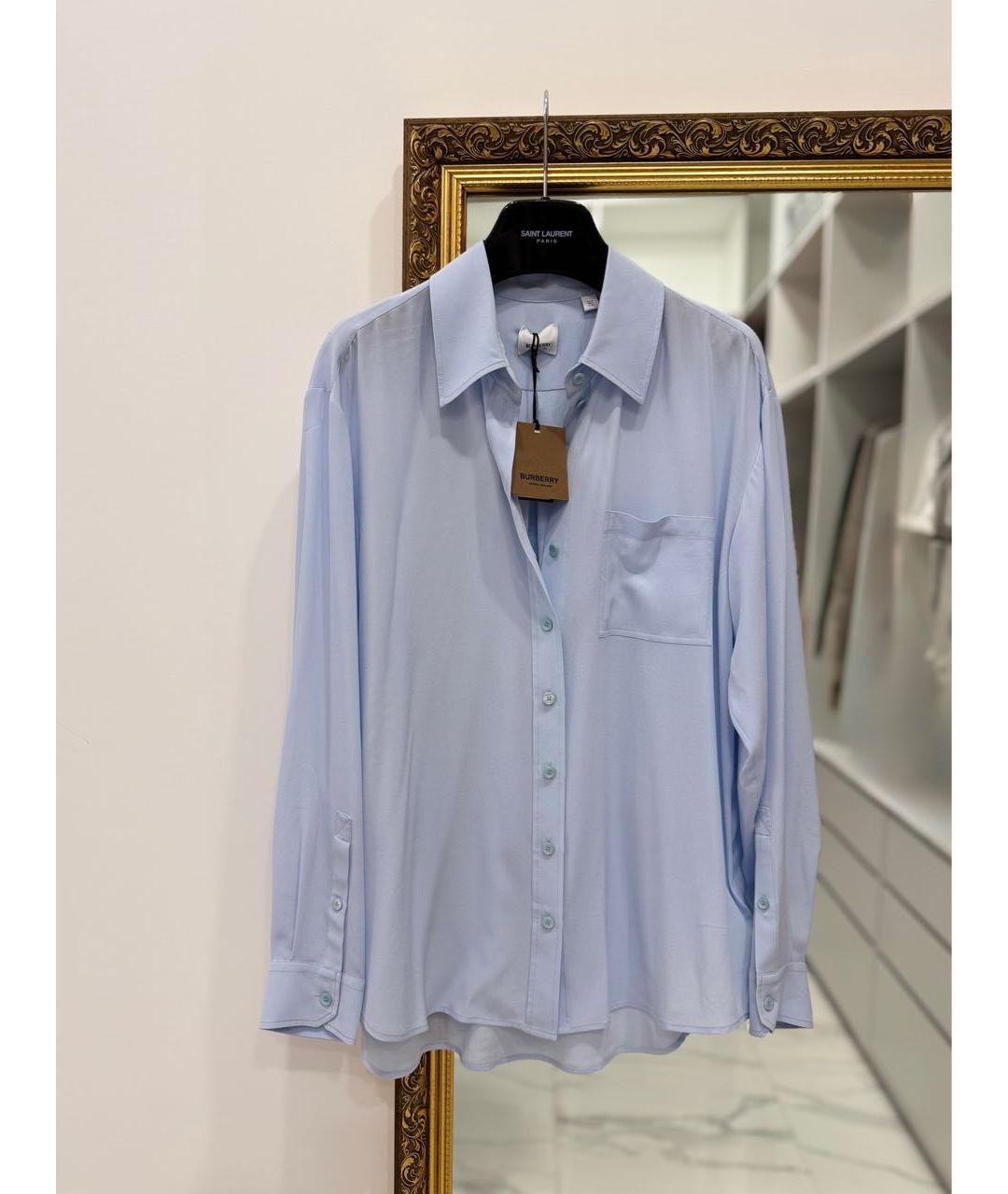 BURBERRY Голубая шелковая блузы, фото 7