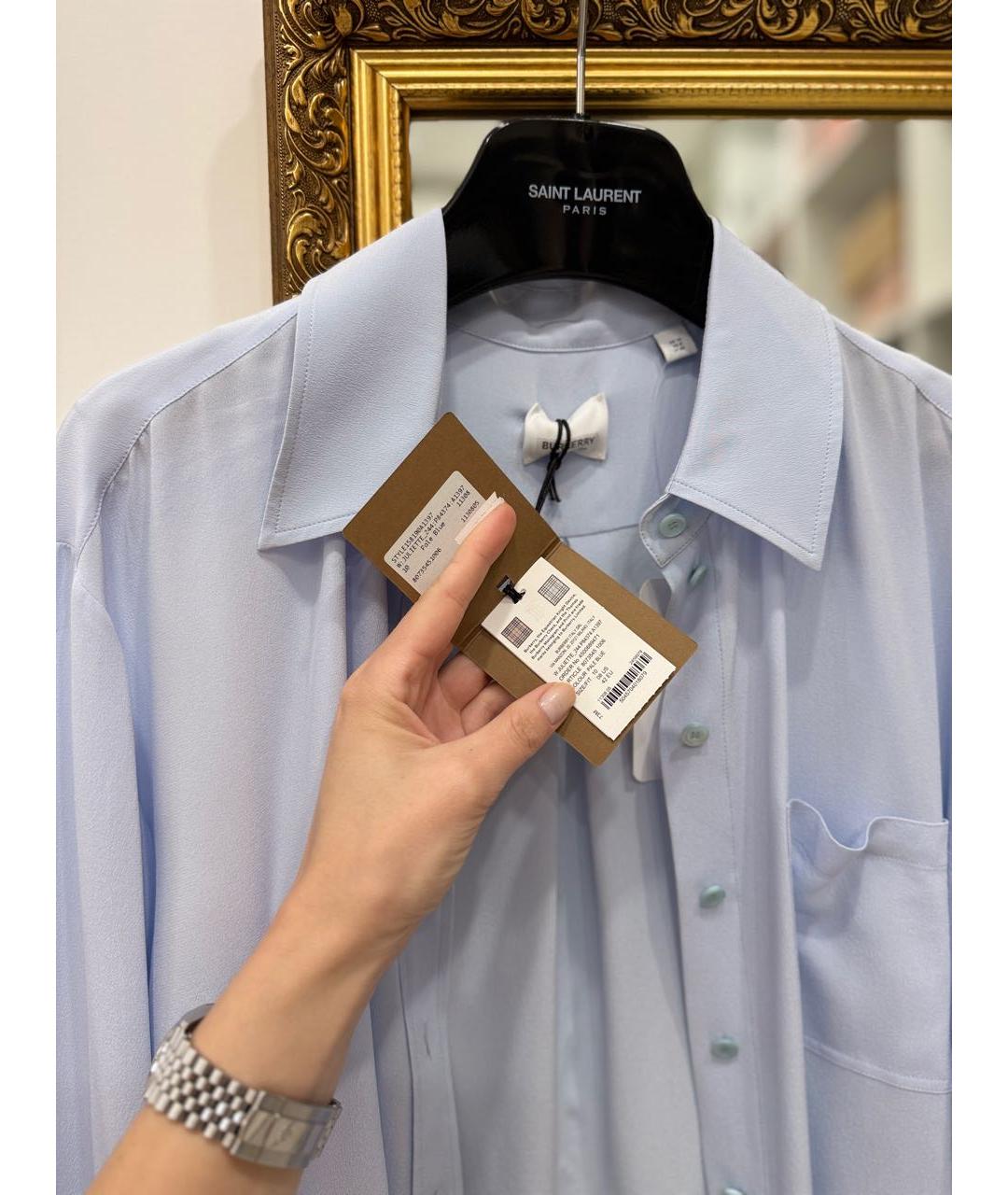BURBERRY Голубая шелковая блузы, фото 4
