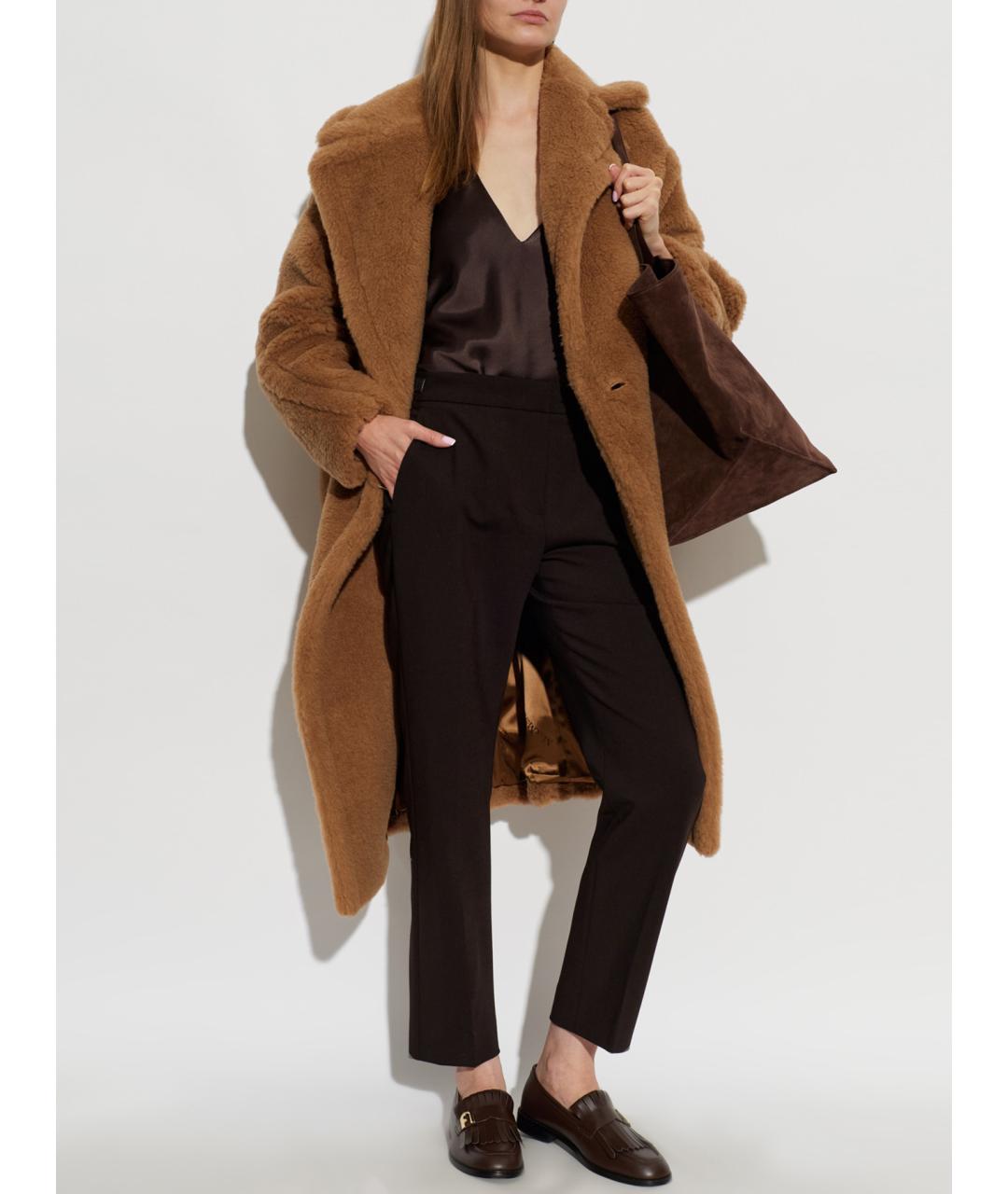 MAX MARA Коричневые шерстяные прямые брюки, фото 2