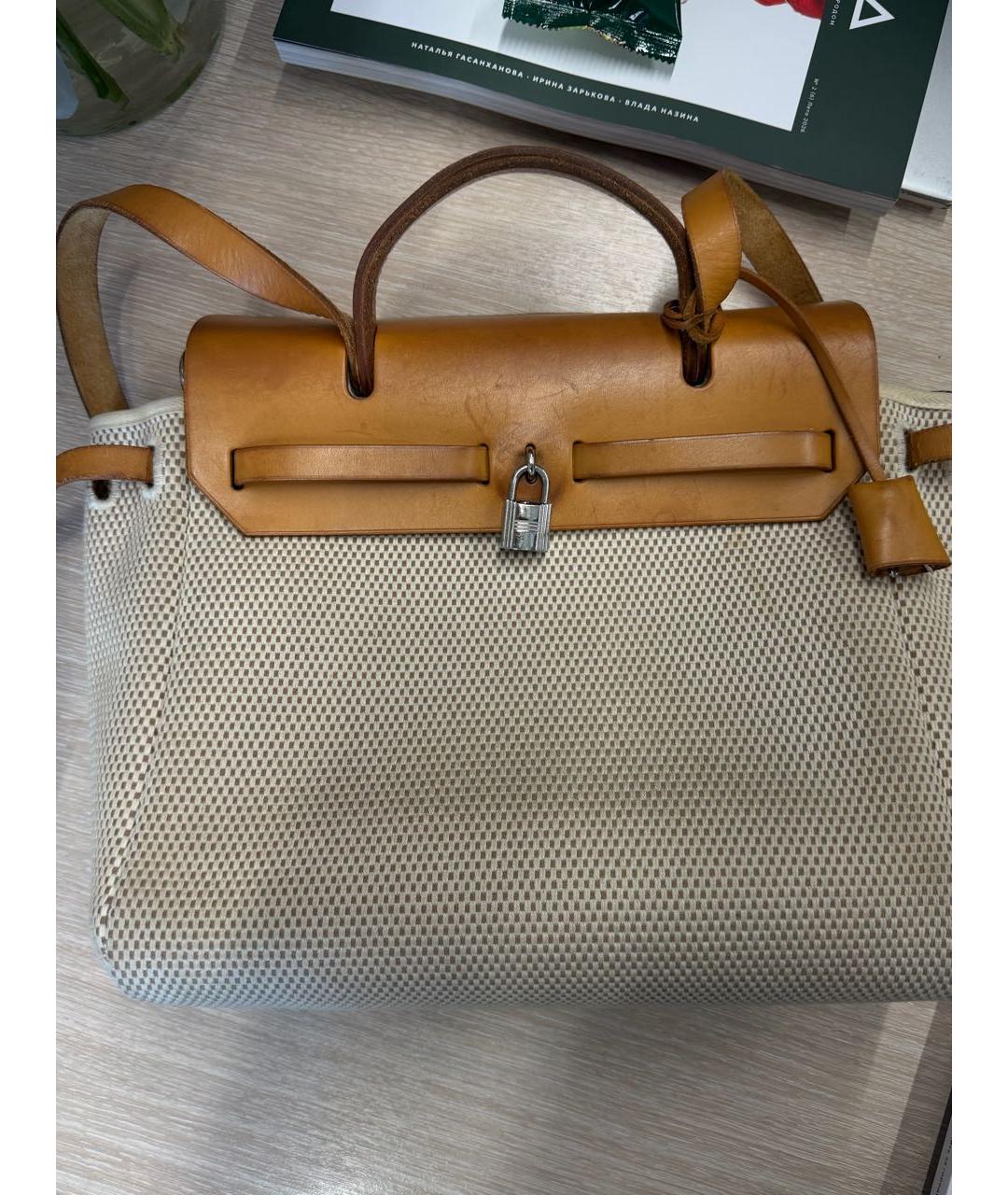 HERMES Бежевая кожаная сумка тоут, фото 4