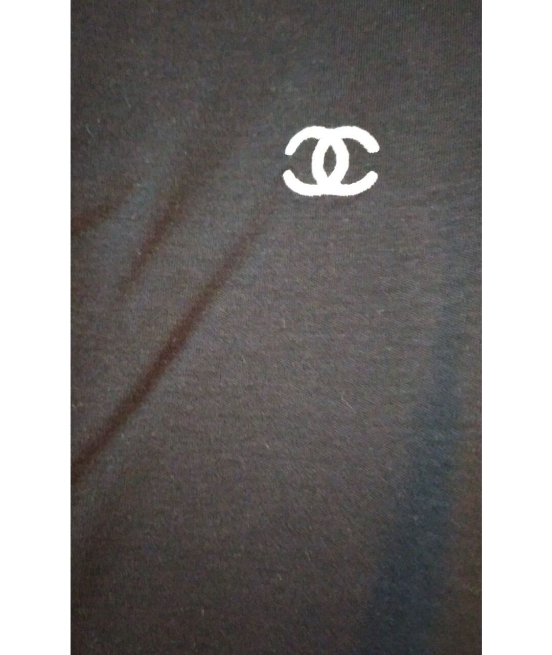 CHANEL PRE-OWNED Черная хлопко-эластановая футболка, фото 3