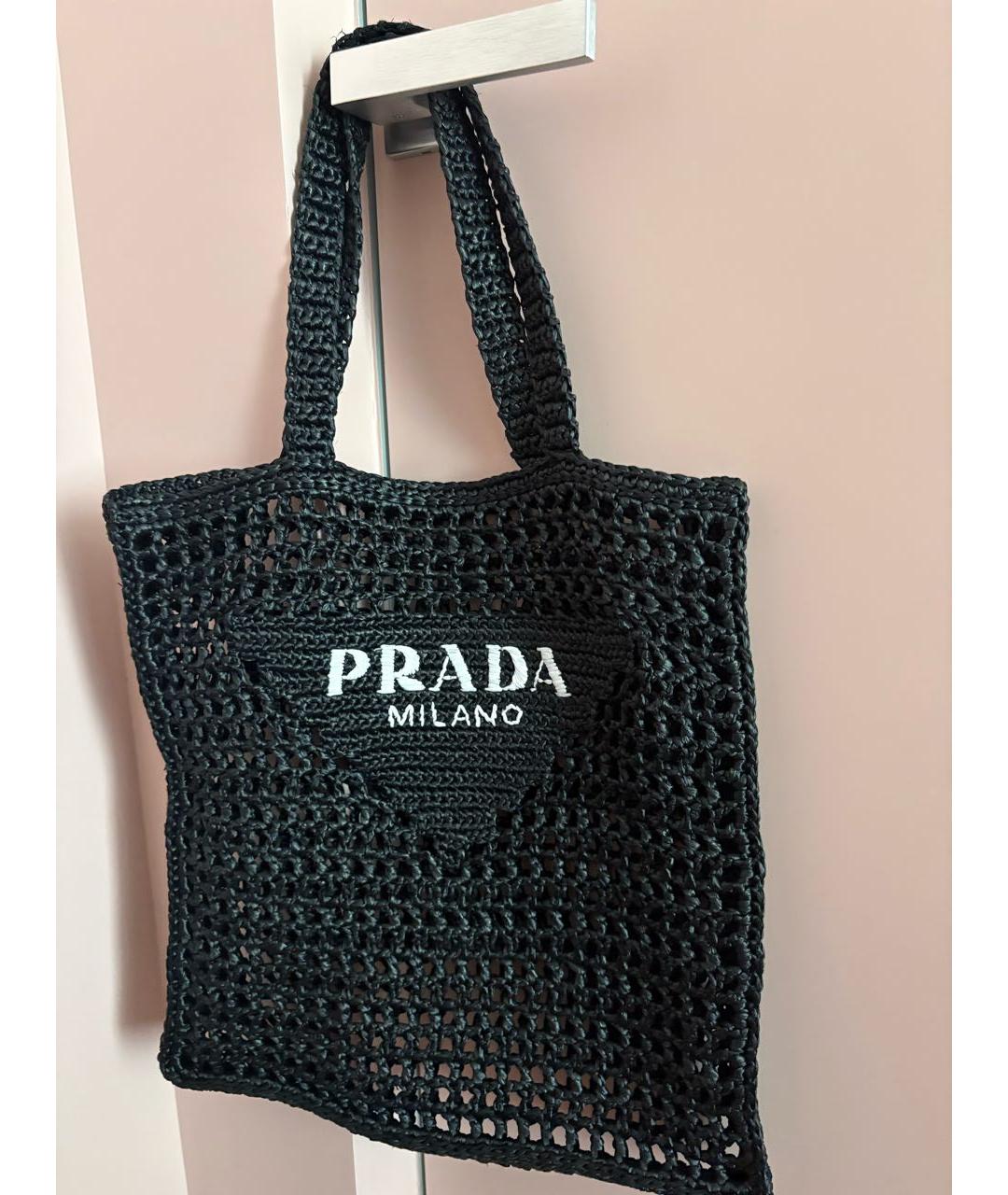 PRADA Черная плетеная пляжная сумка, фото 5