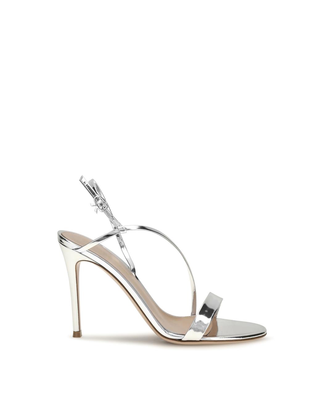 GIANVITO ROSSI Серебряные кожаные босоножки, фото 1