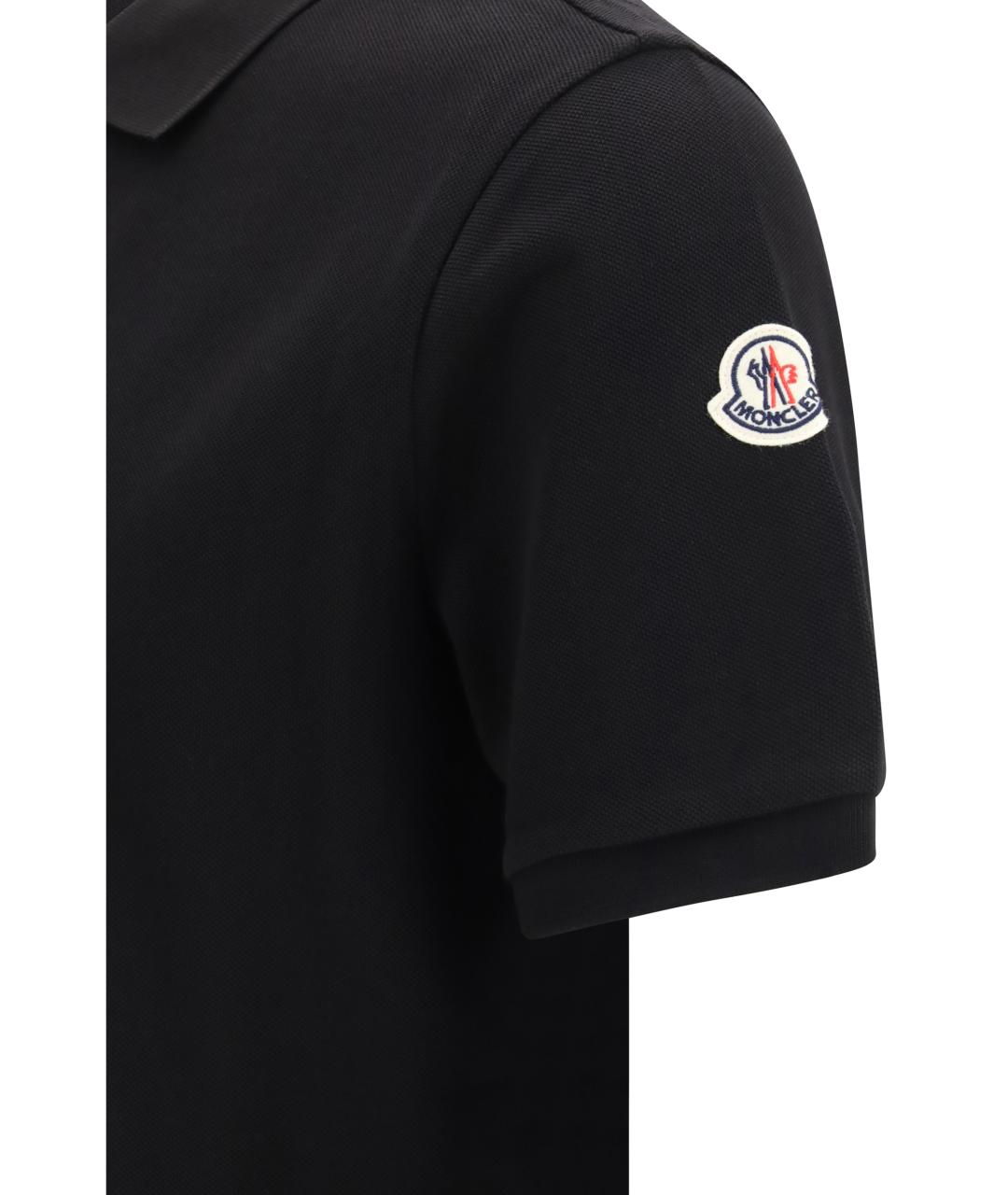 MONCLER Черное хлопковое поло с коротким рукавом, фото 3