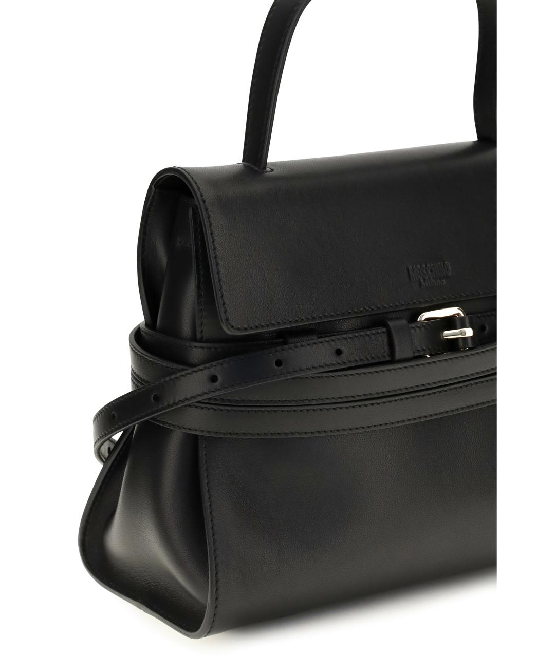 MOSCHINO Черная кожаная сумка с короткими ручками, фото 4