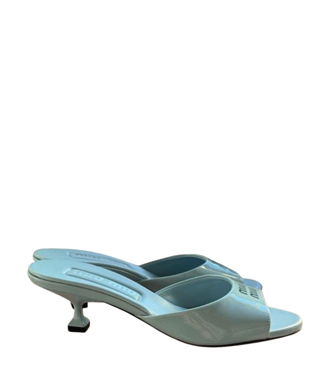 MIU MIU Голубые кожаные босоножки, фото 1