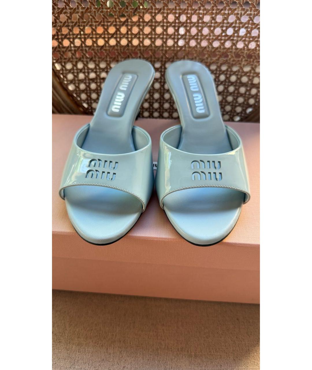 MIU MIU Голубые кожаные босоножки, фото 2