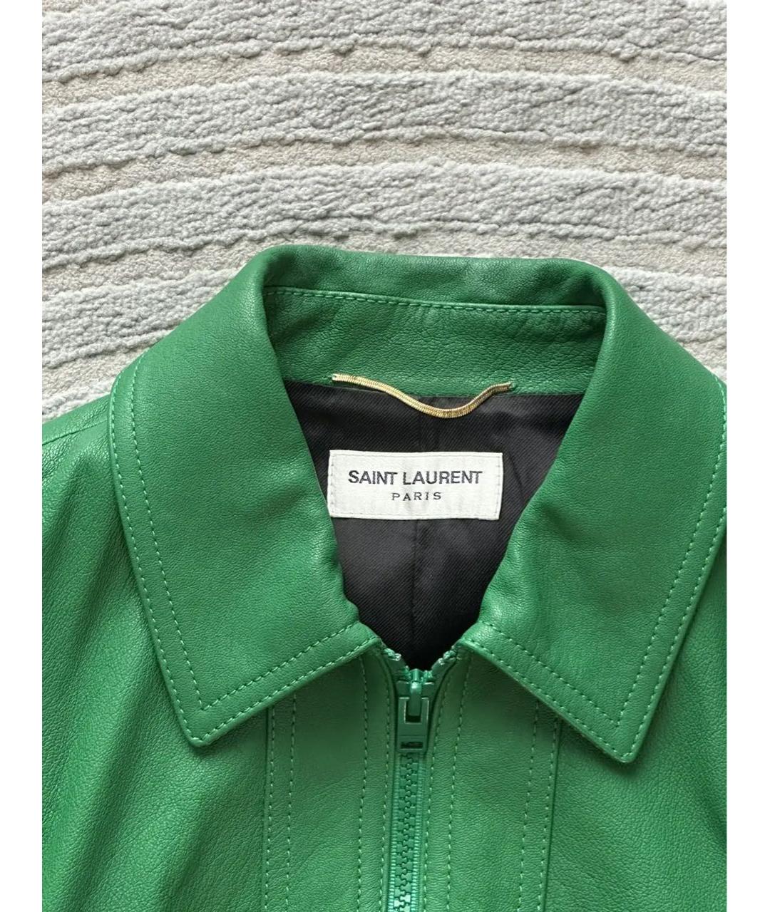 SAINT LAURENT Зеленая кожаная куртка, фото 3