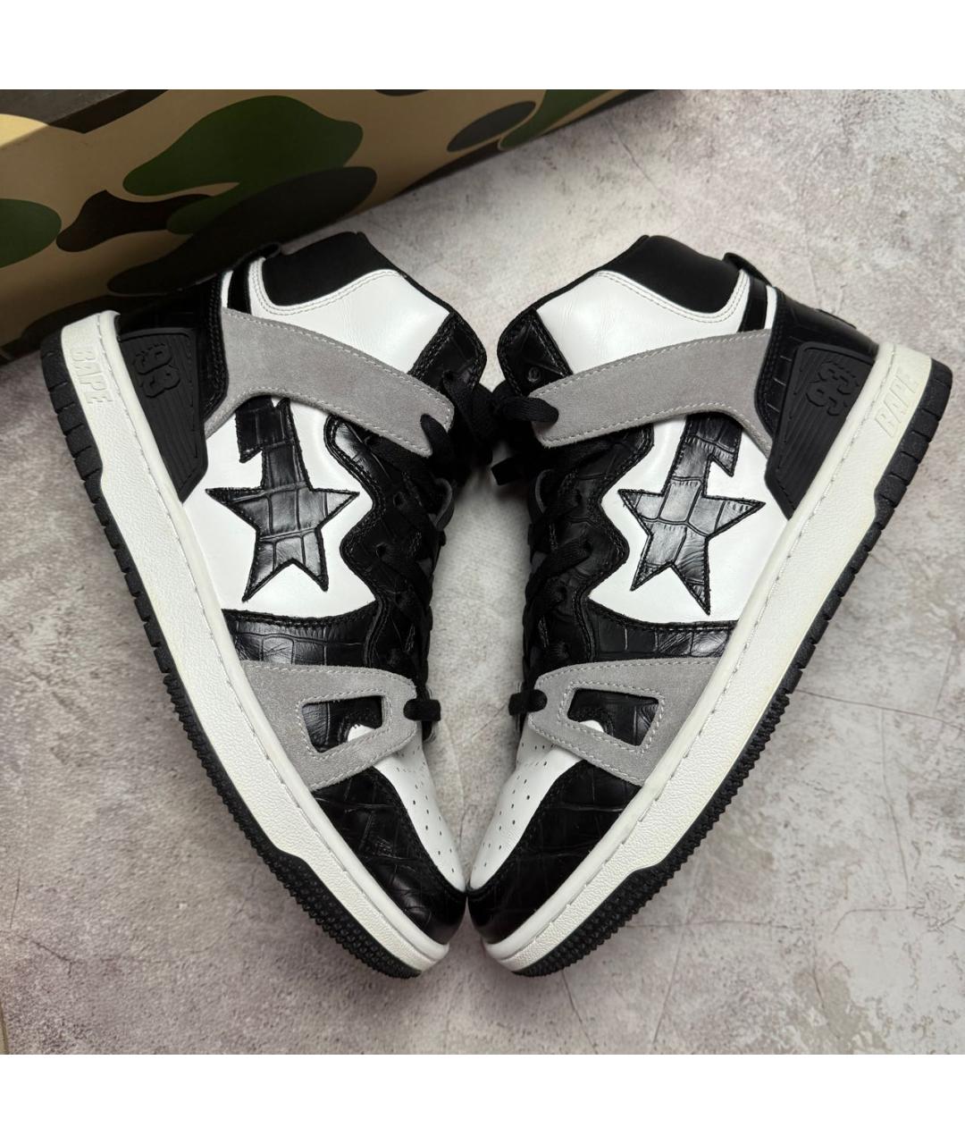 BAPE Черные кожаные высокие кроссовки / кеды, фото 9