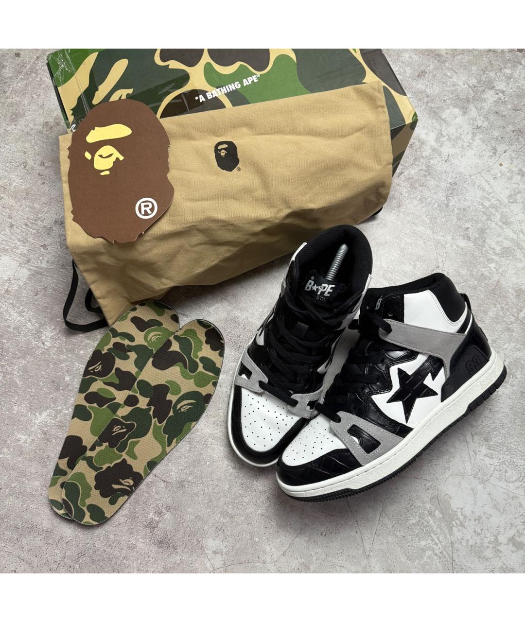 BAPE Черные кожаные высокие кроссовки / кеды, фото 2