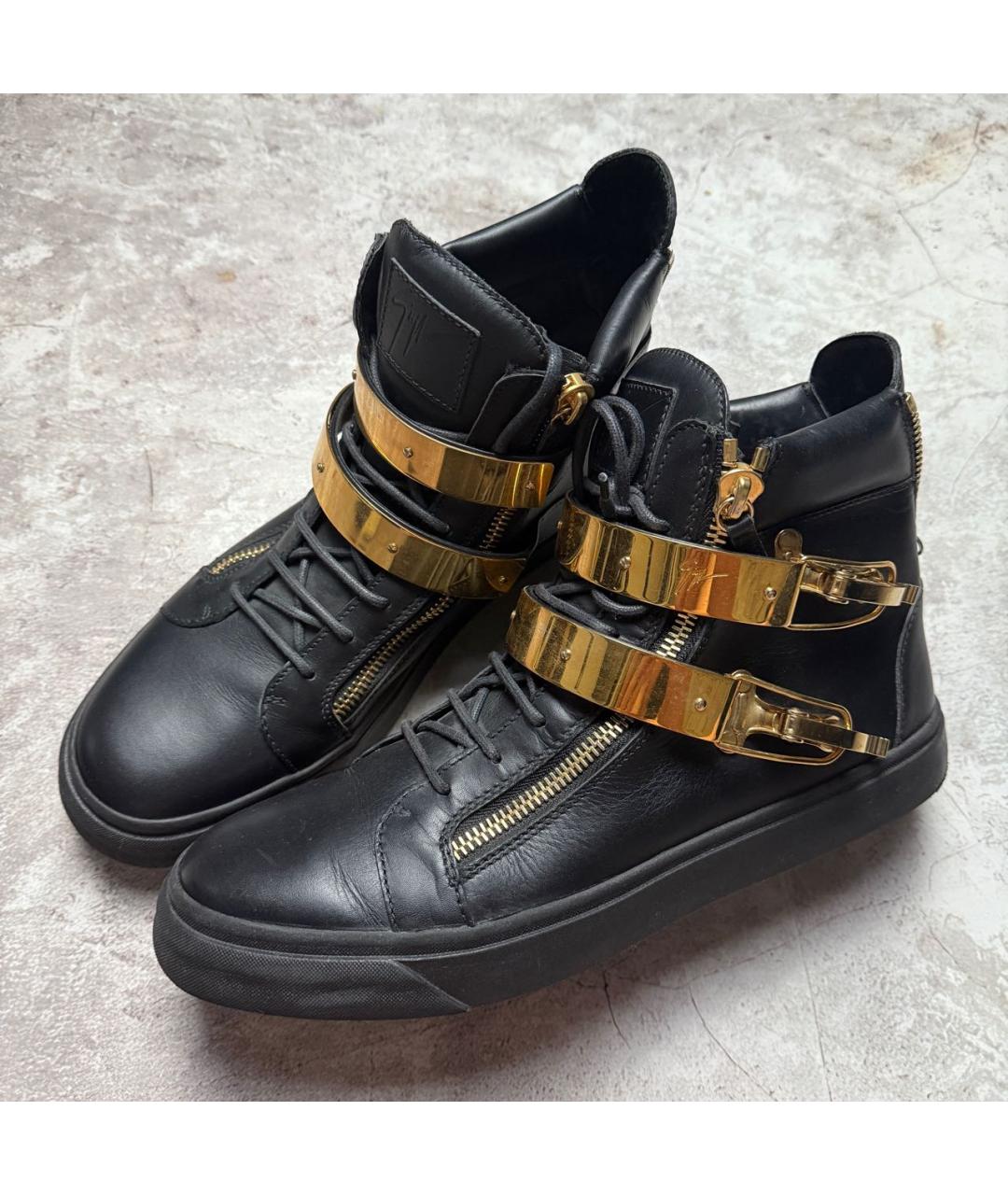 GIUSEPPE ZANOTTI DESIGN Черные кожаные высокие кроссовки / кеды, фото 2