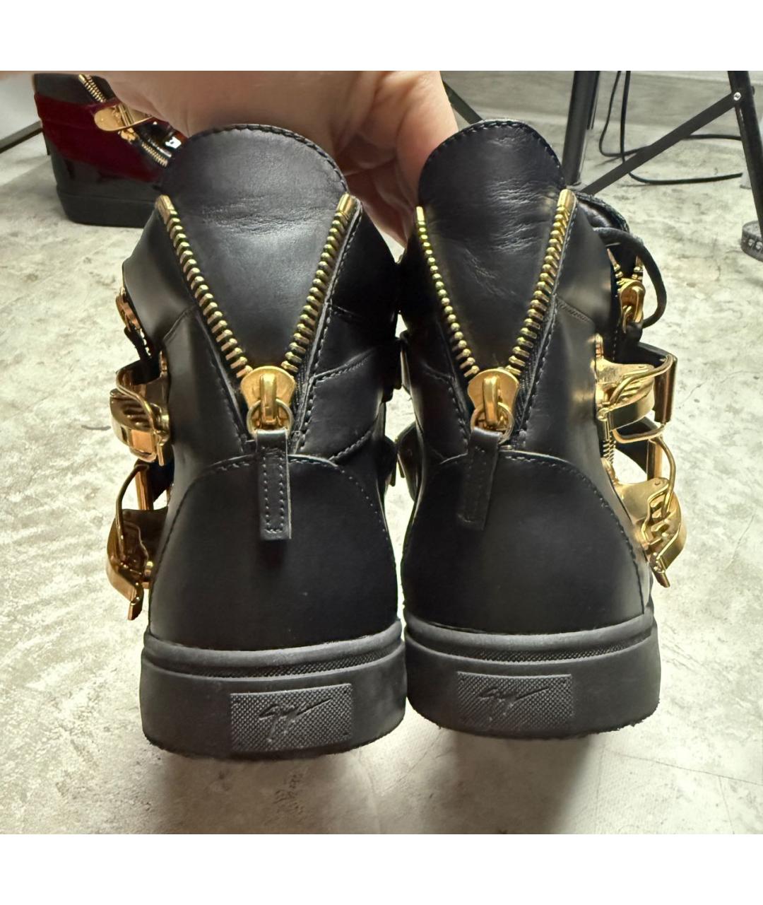 GIUSEPPE ZANOTTI DESIGN Черные кожаные высокие кроссовки / кеды, фото 6
