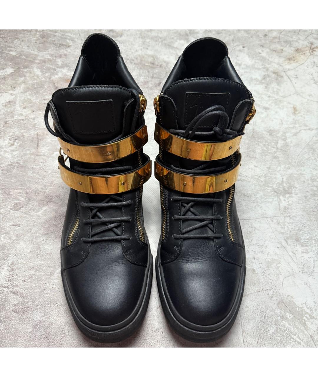 GIUSEPPE ZANOTTI DESIGN Черные кожаные высокие кроссовки / кеды, фото 3