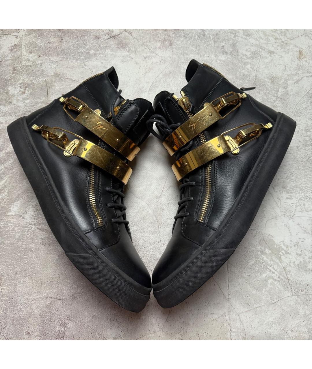 GIUSEPPE ZANOTTI DESIGN Черные кожаные высокие кроссовки / кеды, фото 5