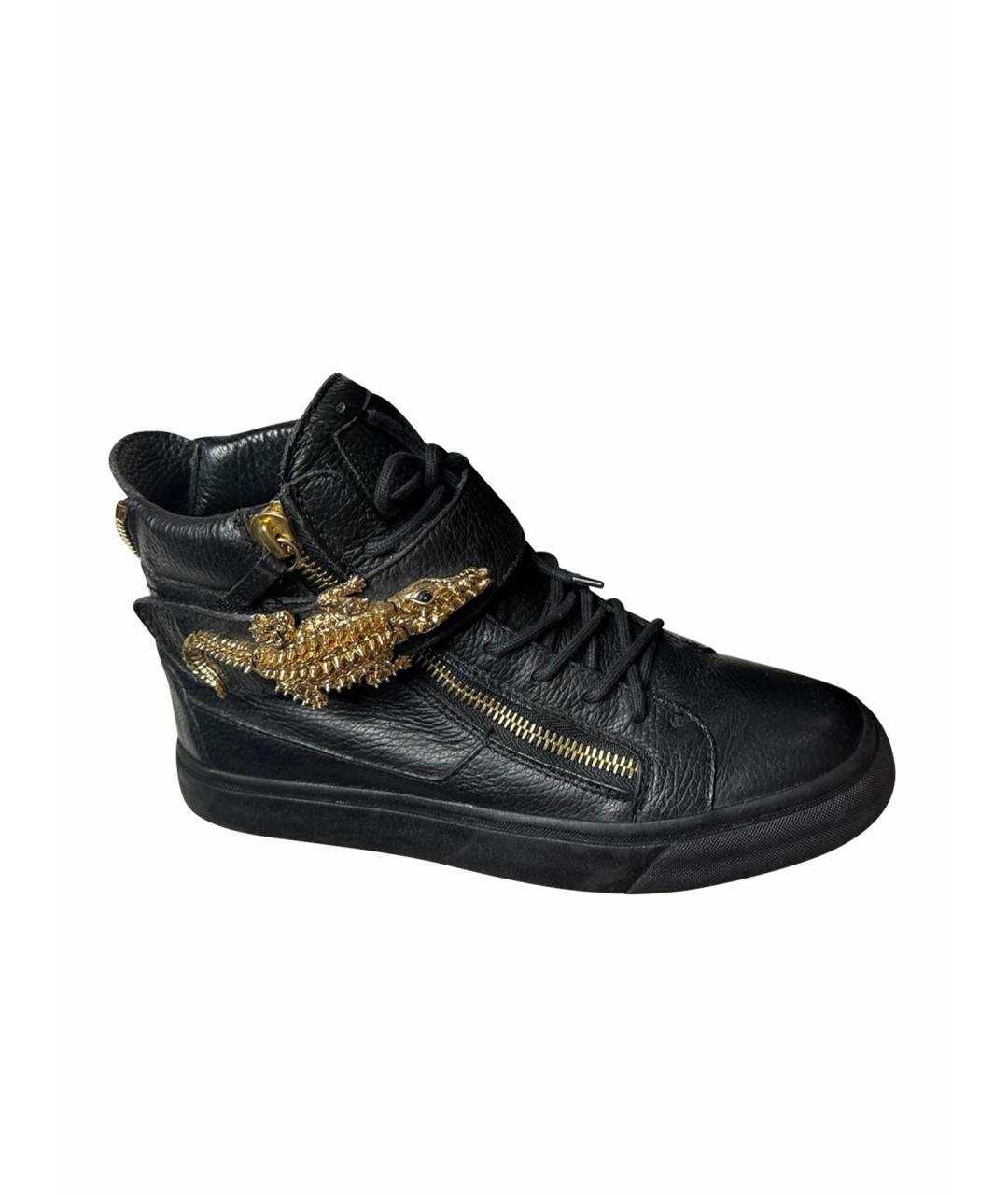 GIUSEPPE ZANOTTI DESIGN Черные кожаные высокие кроссовки / кеды, фото 1