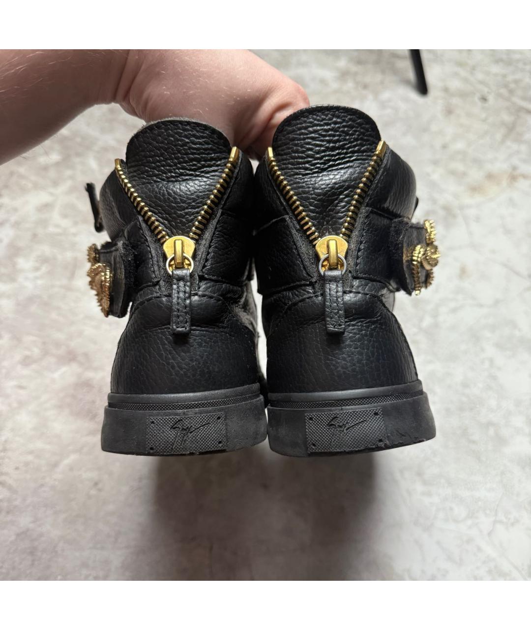 GIUSEPPE ZANOTTI DESIGN Черные кожаные высокие кроссовки / кеды, фото 4