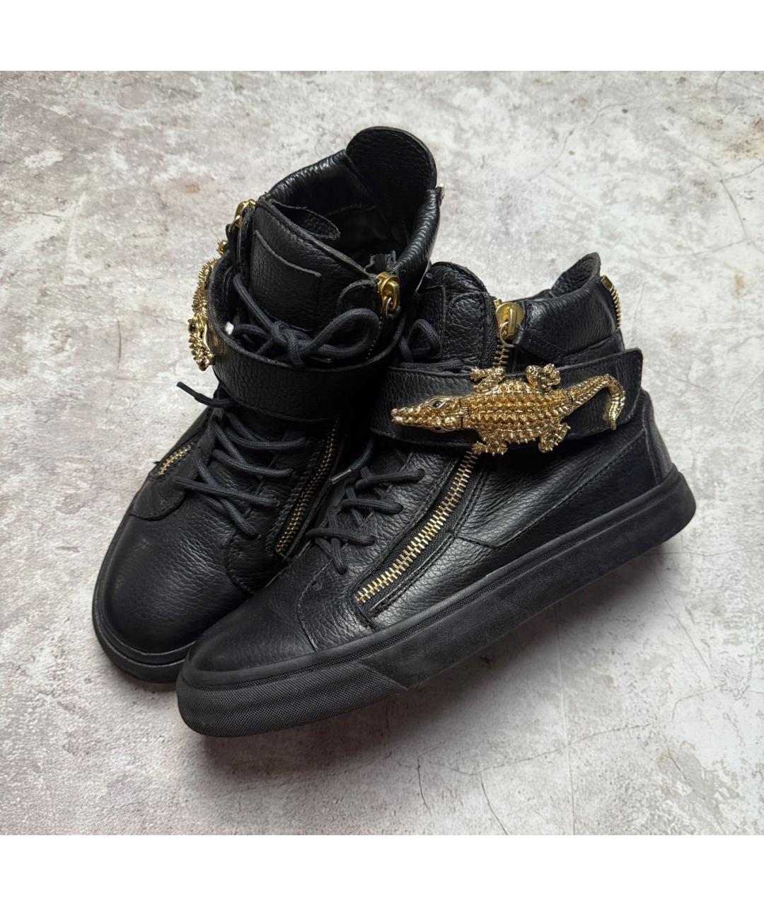 GIUSEPPE ZANOTTI DESIGN Черные кожаные высокие кроссовки / кеды, фото 2