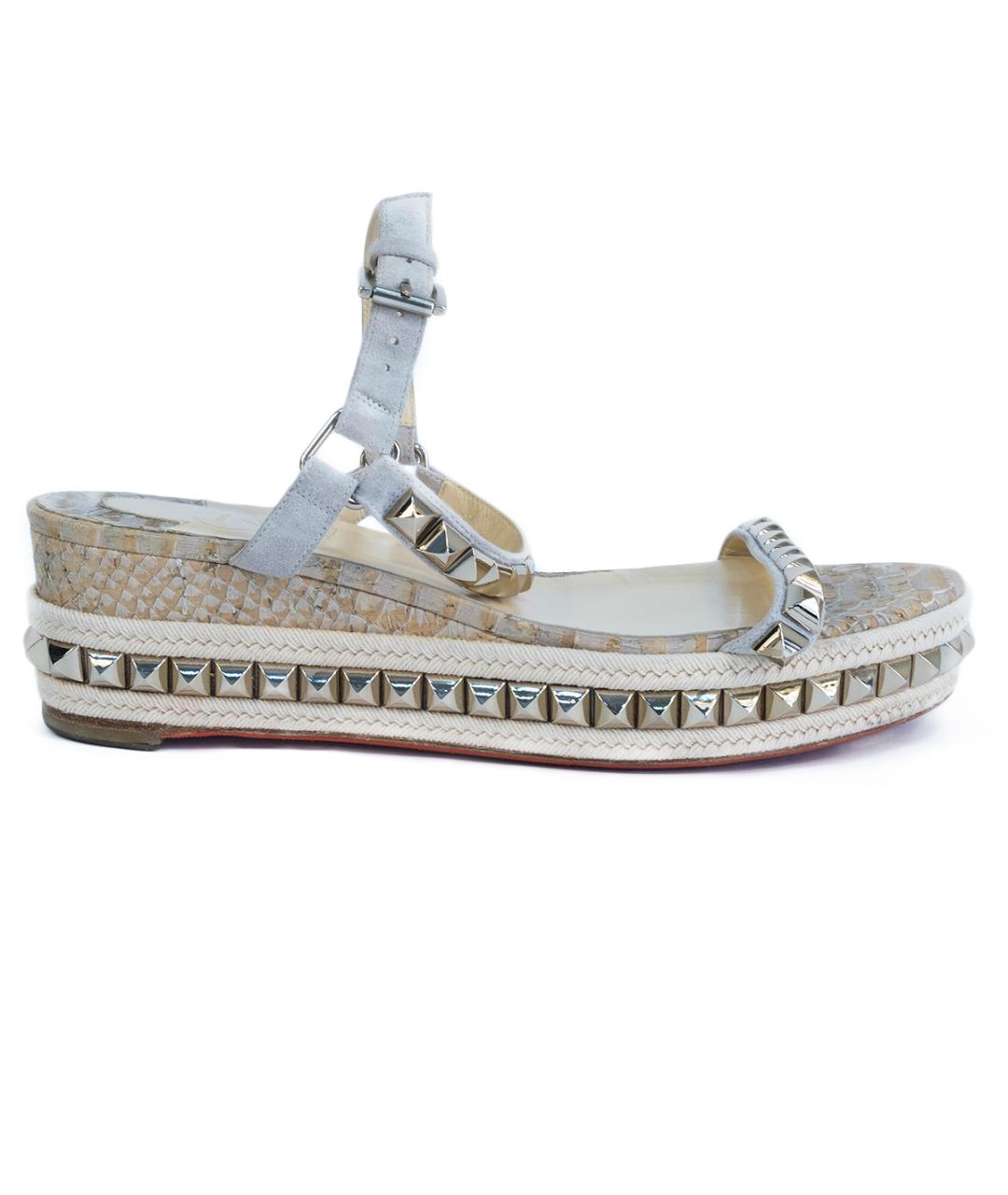 CHRISTIAN LOUBOUTIN Серые кожаные сандалии, фото 1