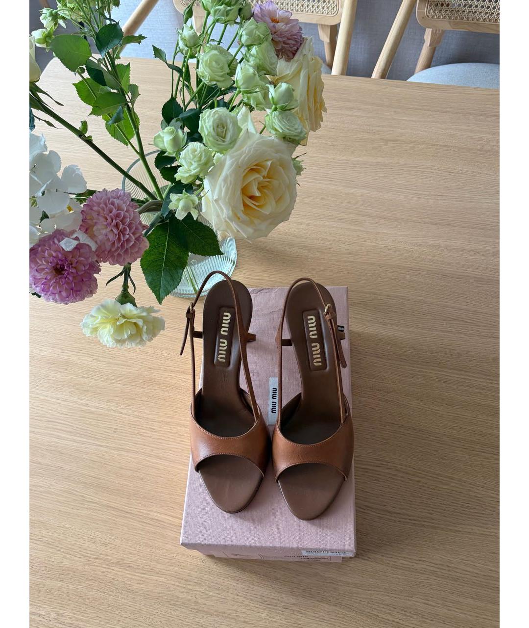 MIU MIU Коричневые кожаные босоножки, фото 7