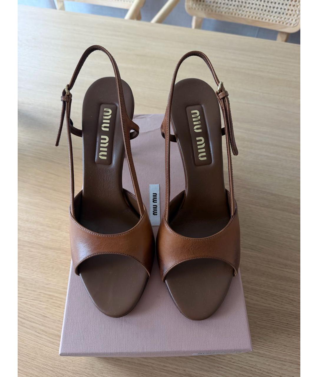 MIU MIU Коричневые кожаные босоножки, фото 2
