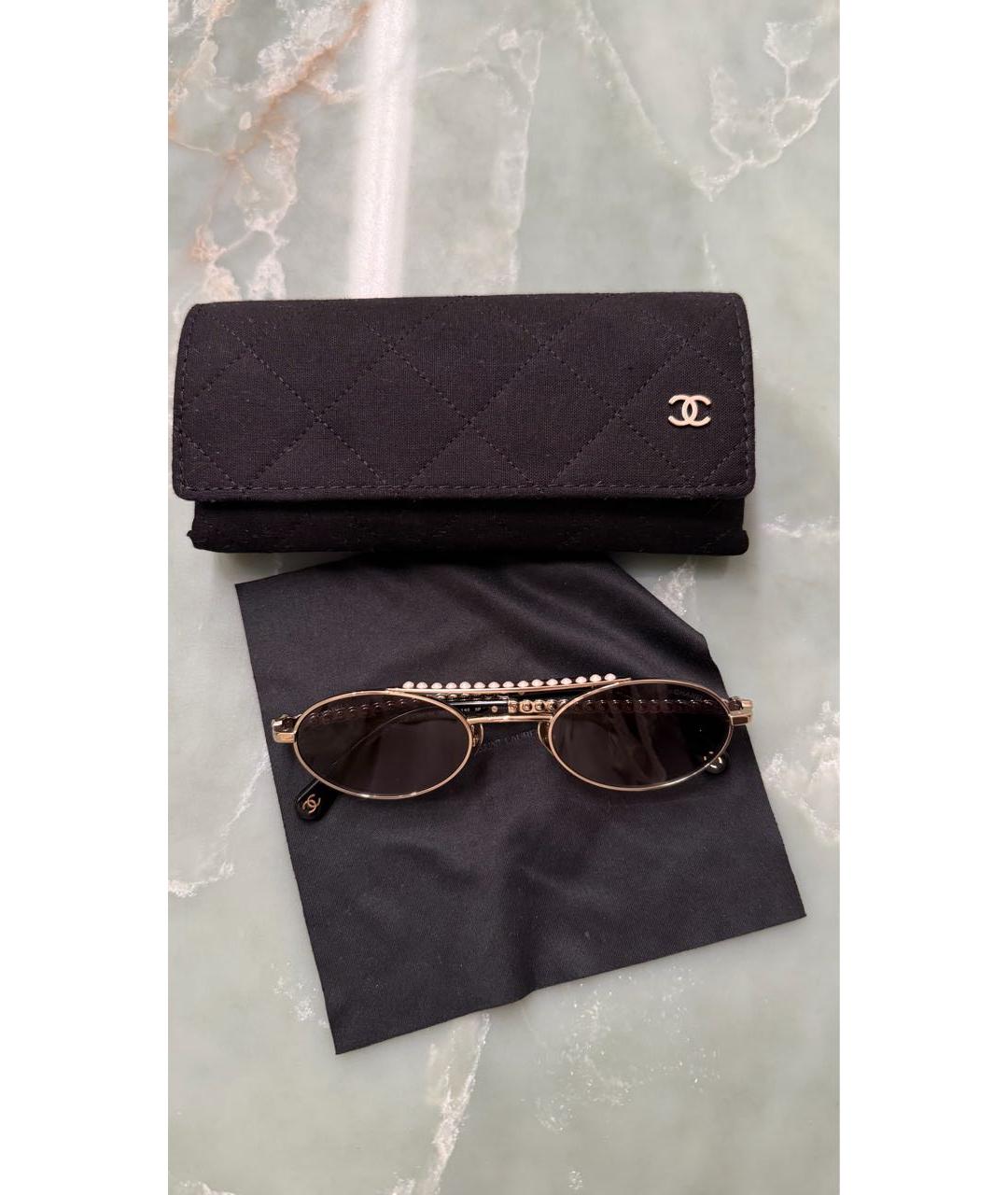 CHANEL Золотые металлические солнцезащитные очки, фото 2