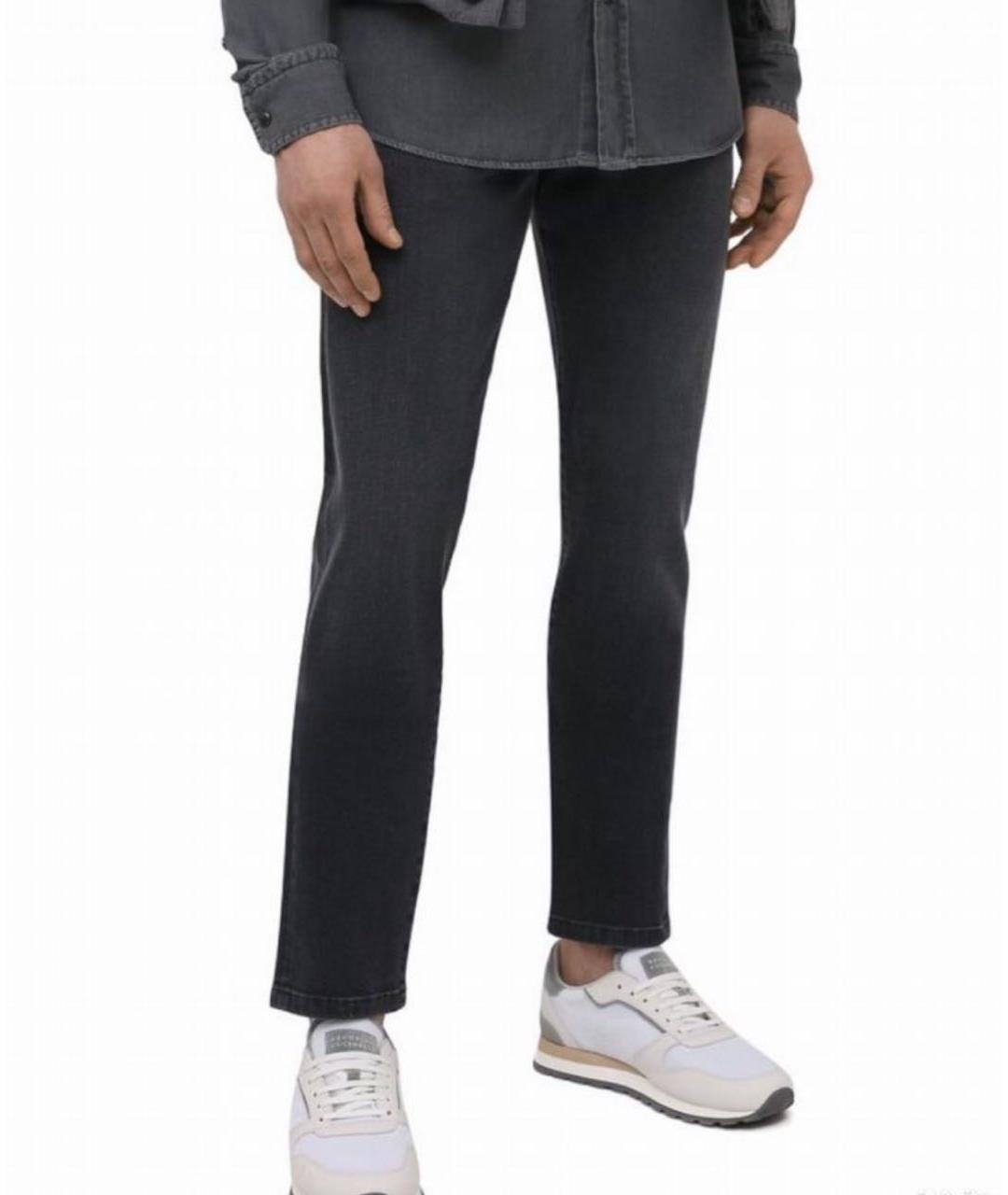 ERMENEGILDO ZEGNA XXX Антрацитовые хлопко-эластановые прямые джинсы, фото 4