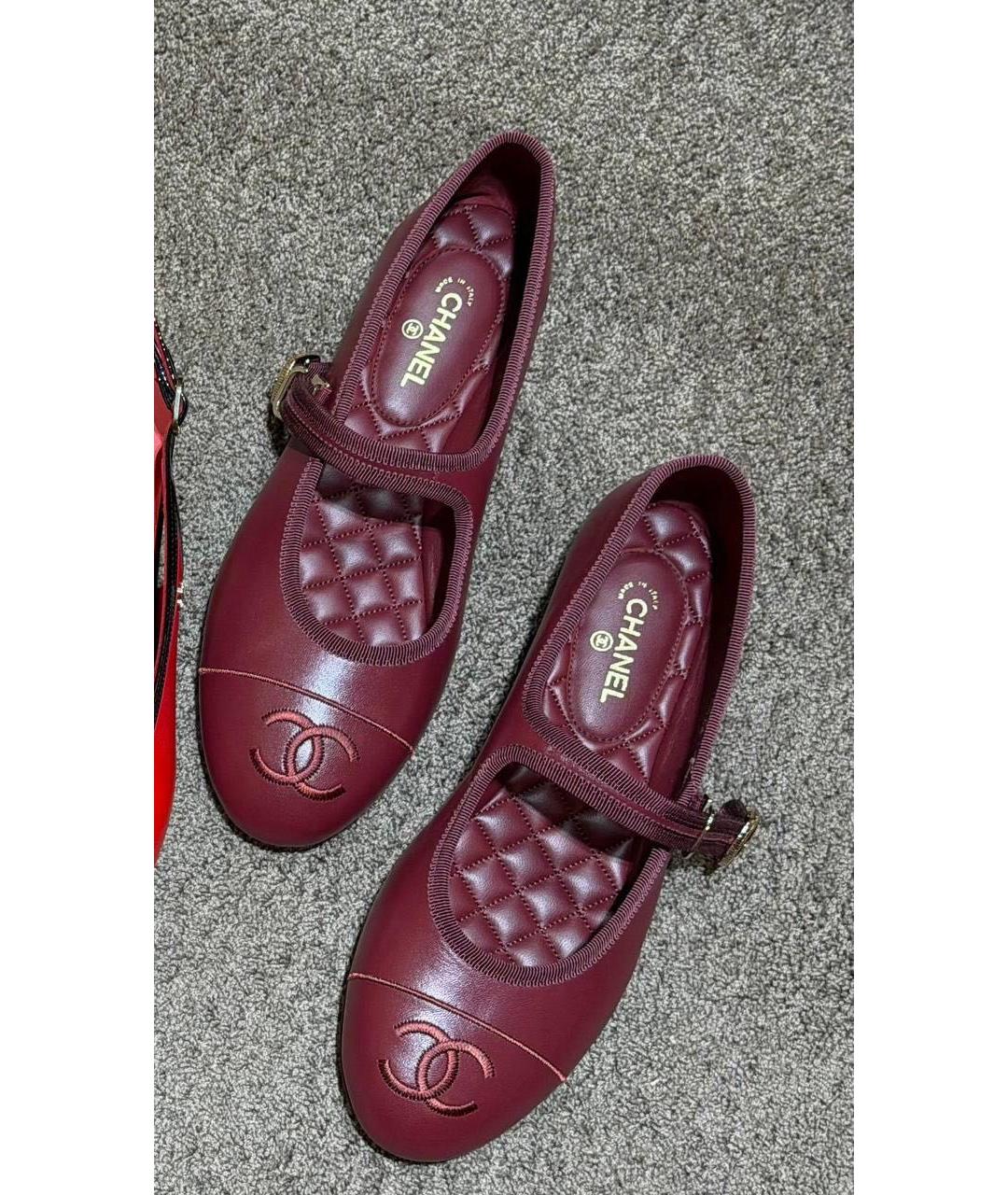 CHANEL Бордовые кожаные балетки, фото 4