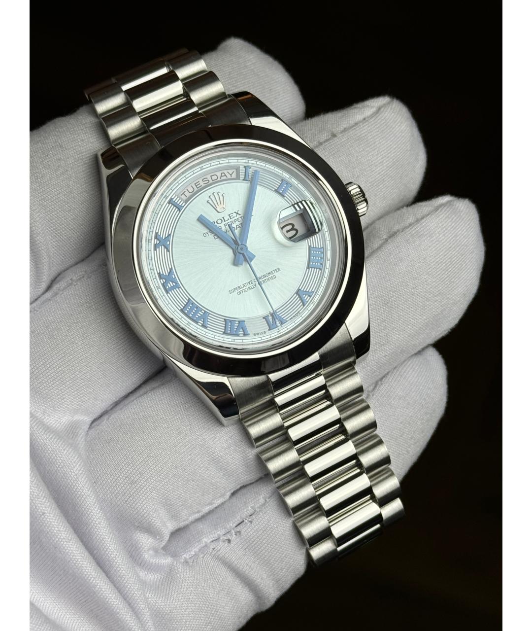 ROLEX Голубые платиновые часы, фото 4