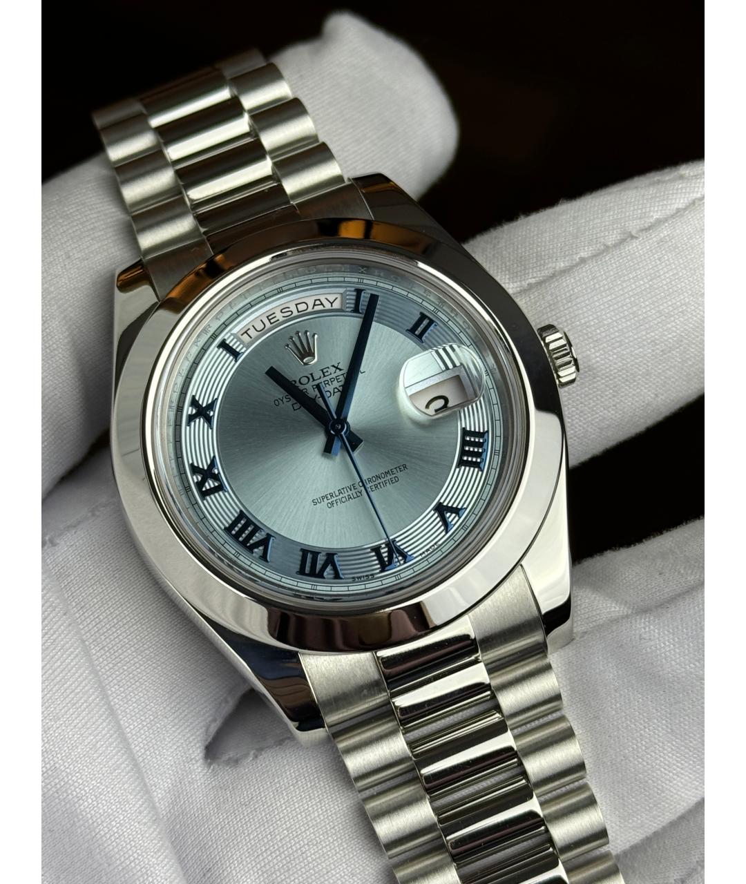 ROLEX Голубые платиновые часы, фото 2