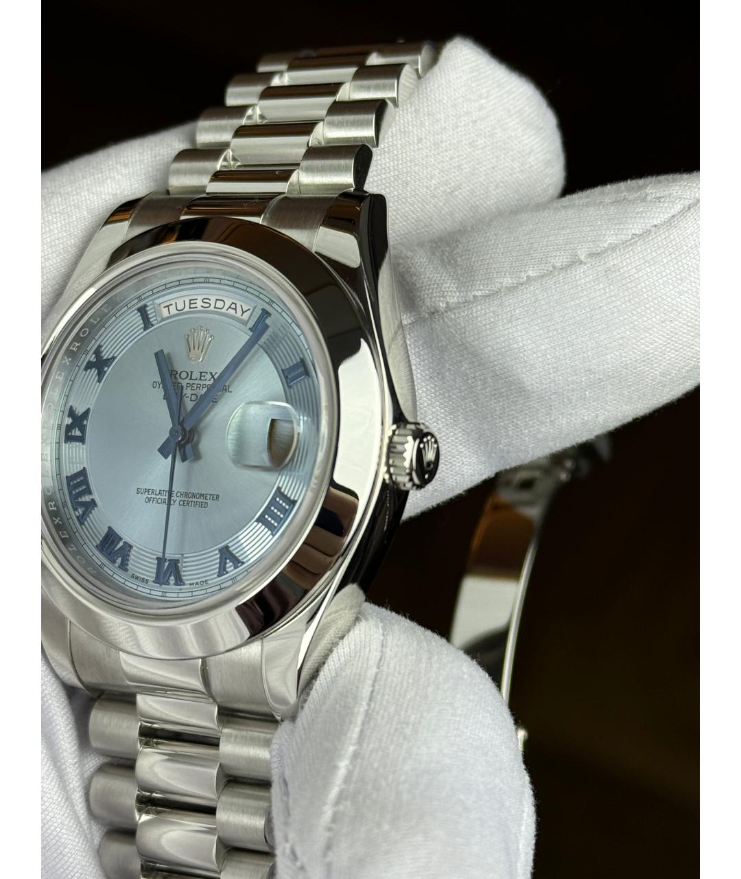 ROLEX Голубые платиновые часы, фото 3
