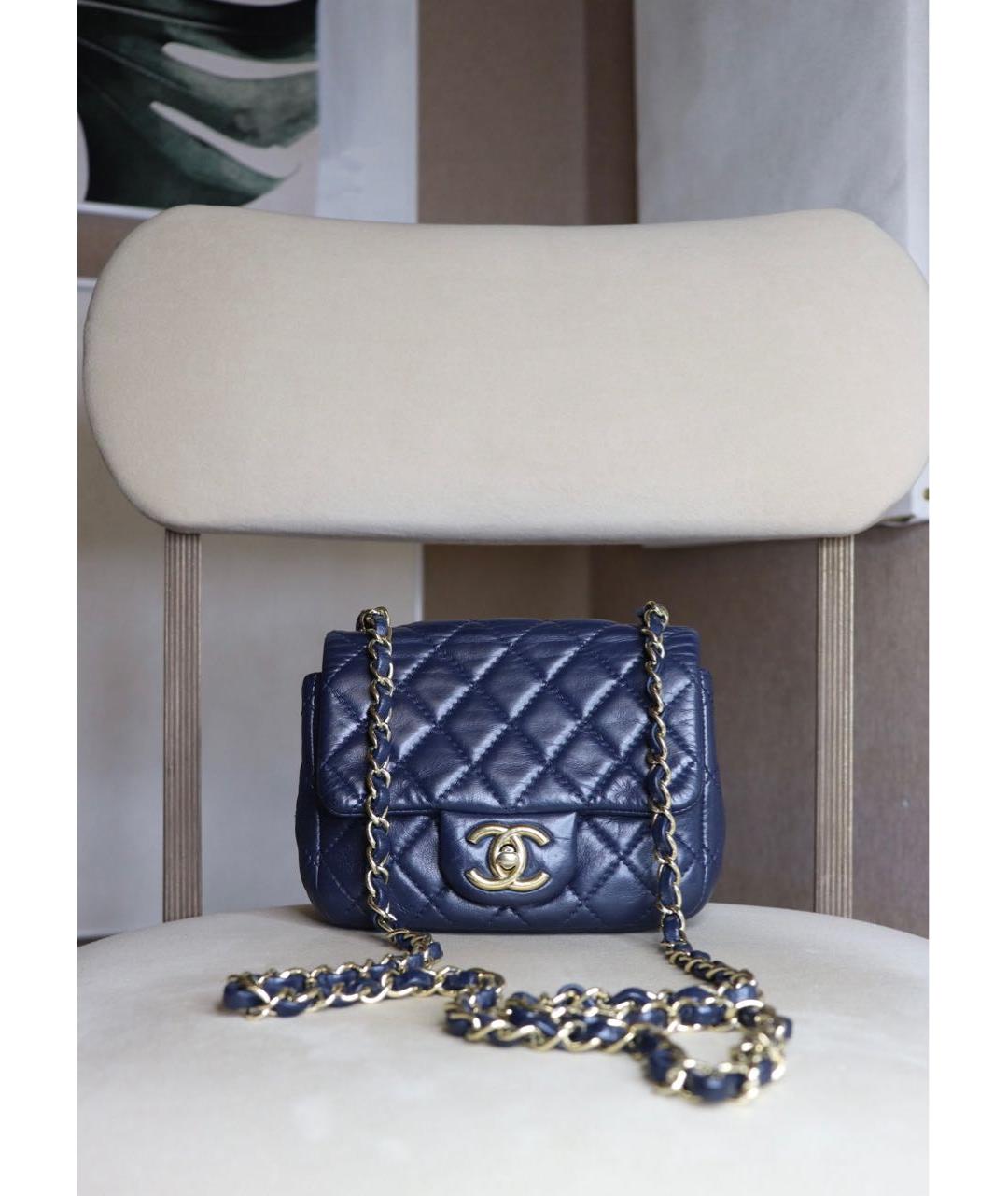 CHANEL Темно-синяя кожаная сумка через плечо, фото 9