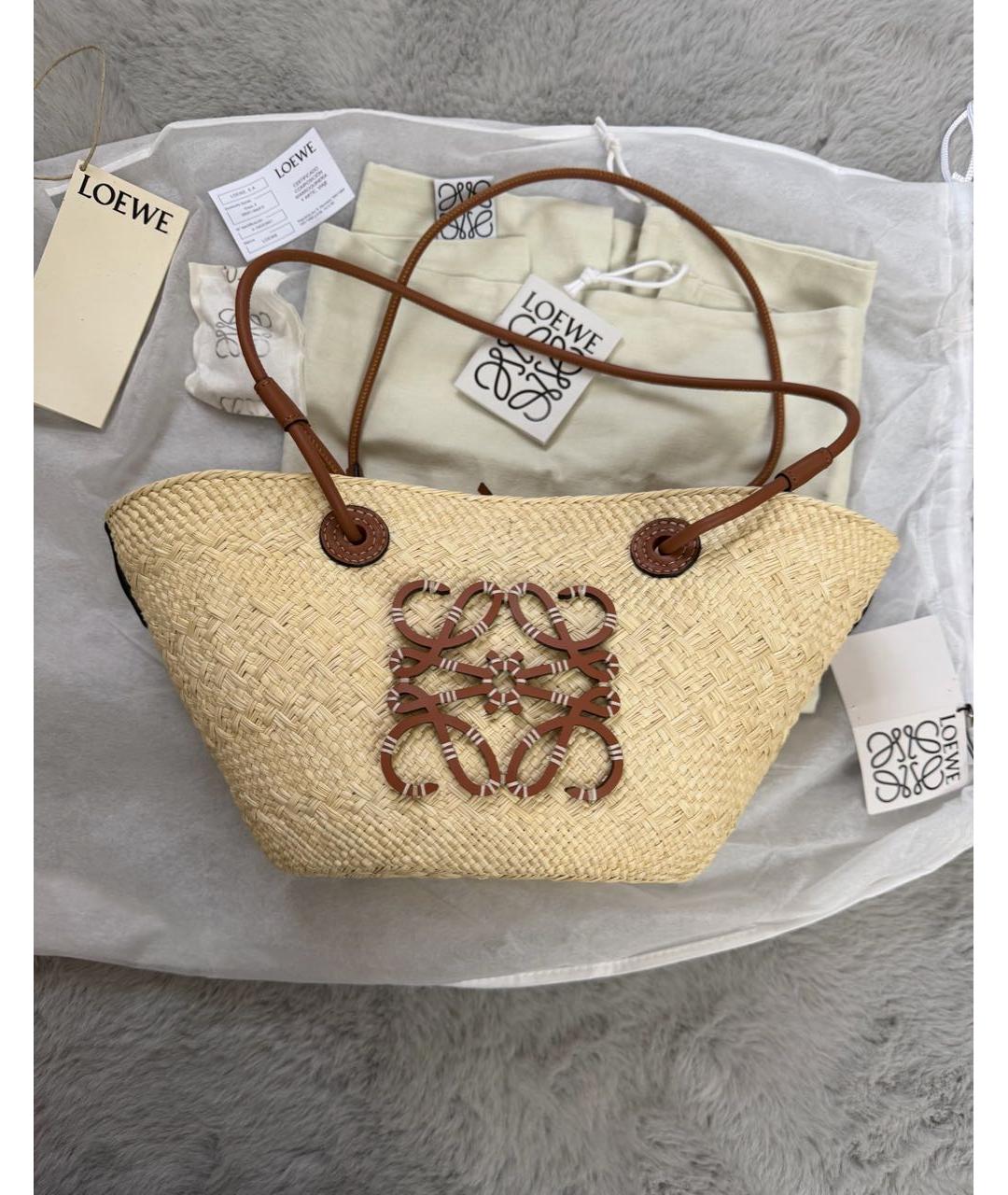 LOEWE Бежевая плетеная пляжная сумка, фото 3