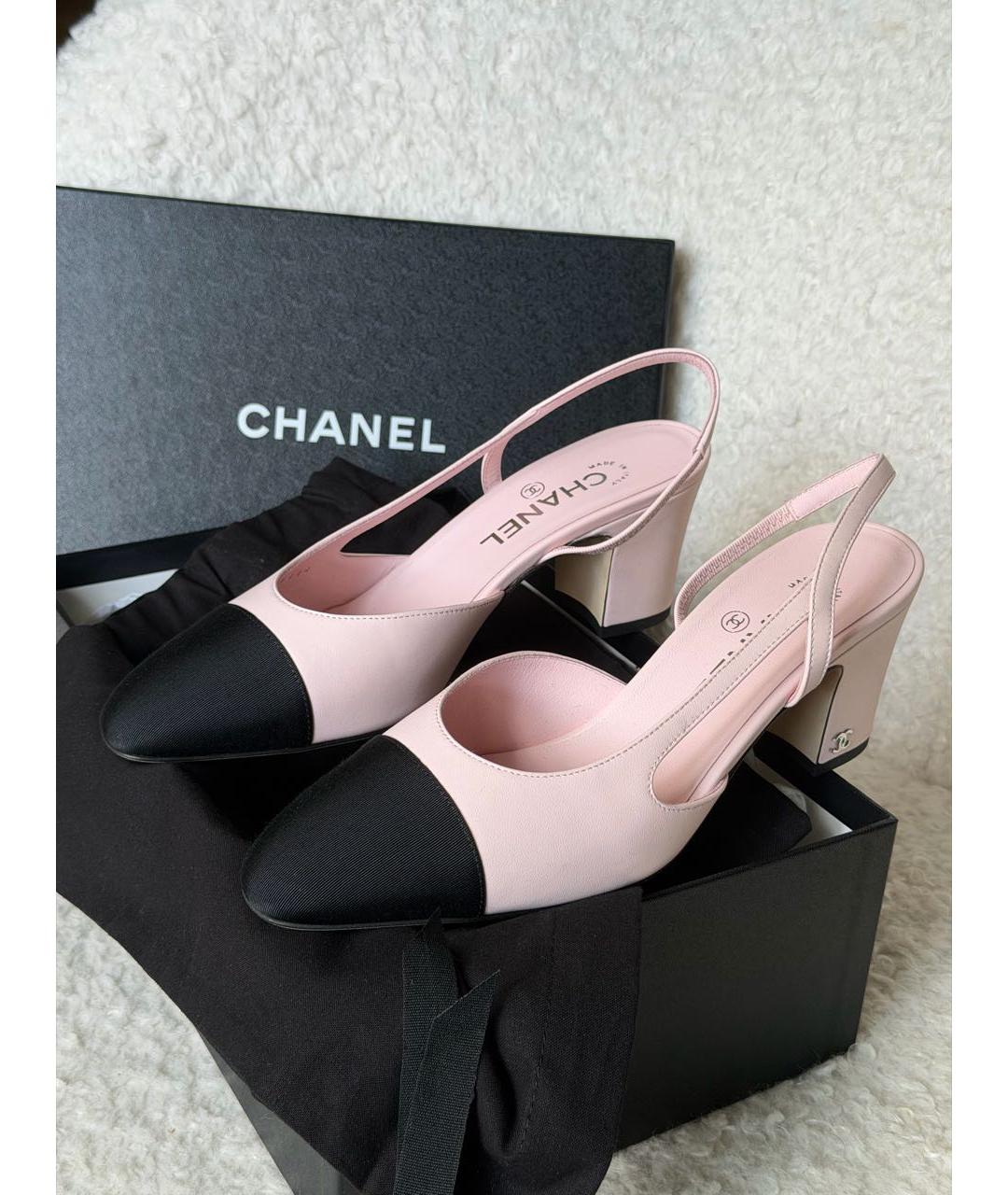 CHANEL Розовые кожаные лодочки на низком каблуке, фото 3