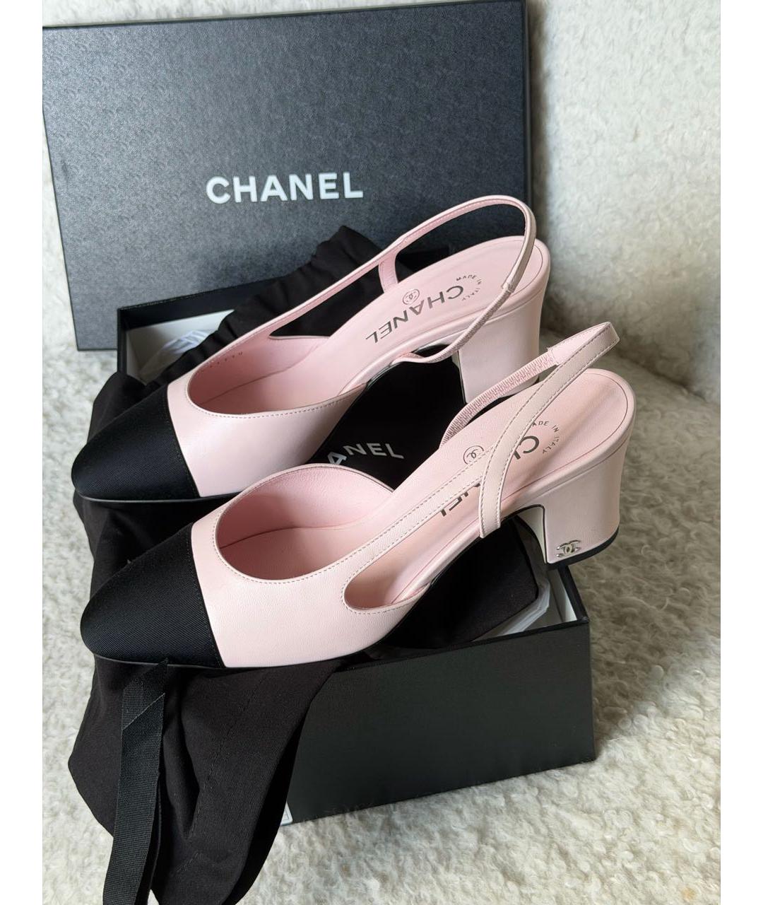 CHANEL Розовые кожаные лодочки на низком каблуке, фото 2