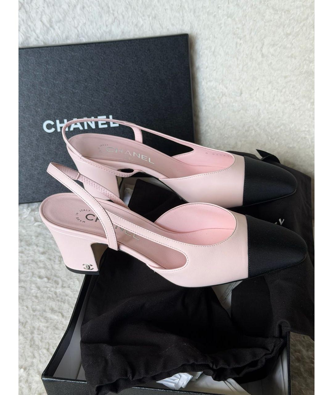 CHANEL Розовые кожаные лодочки на низком каблуке, фото 5