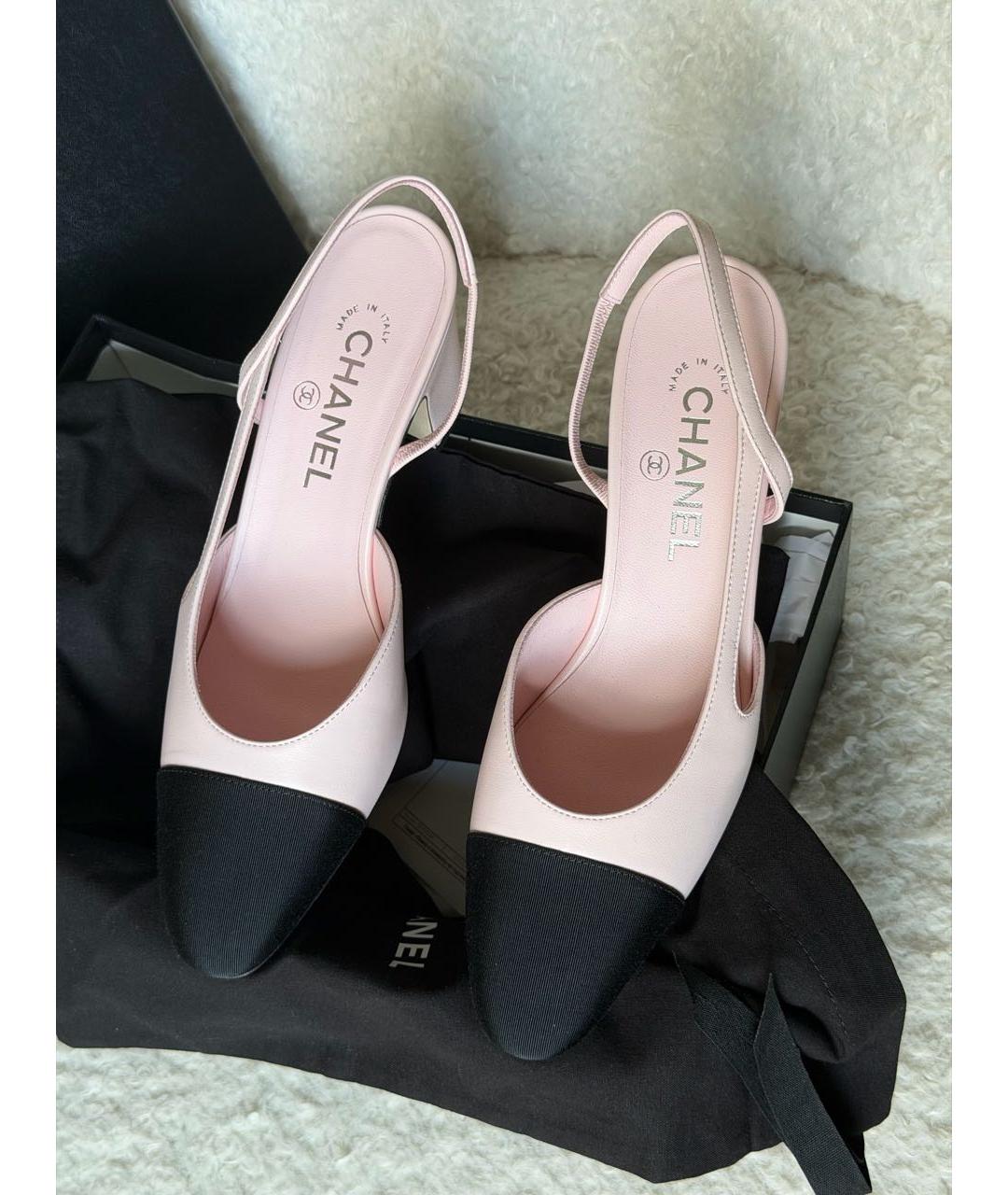 CHANEL Розовые кожаные лодочки на низком каблуке, фото 6