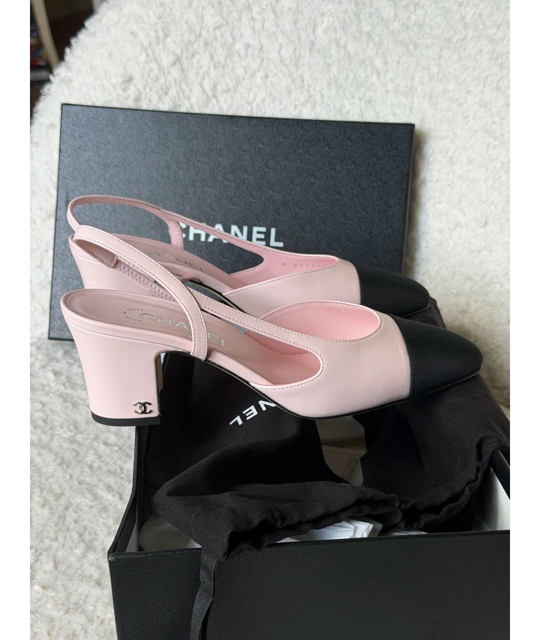 CHANEL Розовые кожаные лодочки на низком каблуке, фото 7