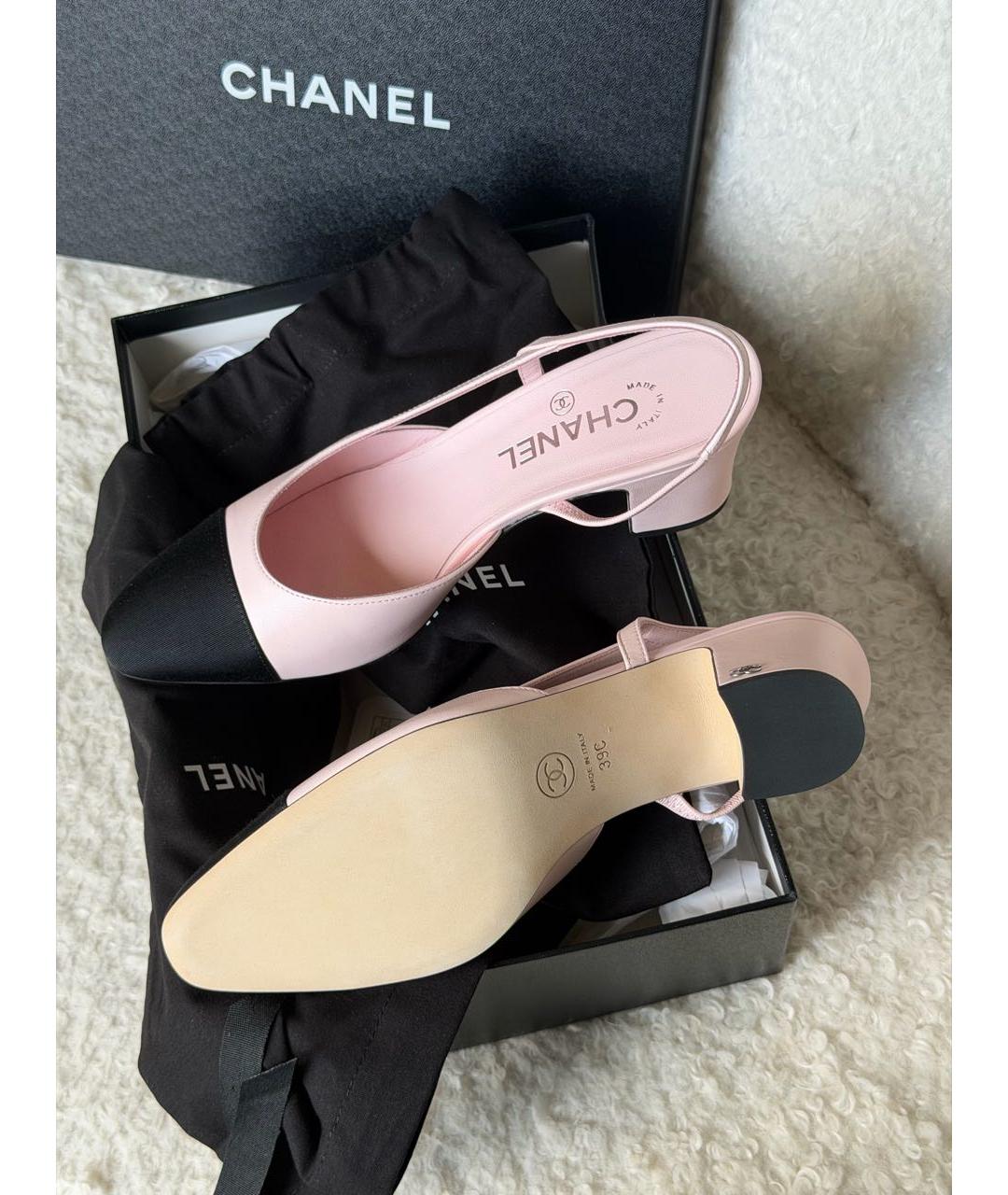 CHANEL Розовые кожаные лодочки на низком каблуке, фото 4