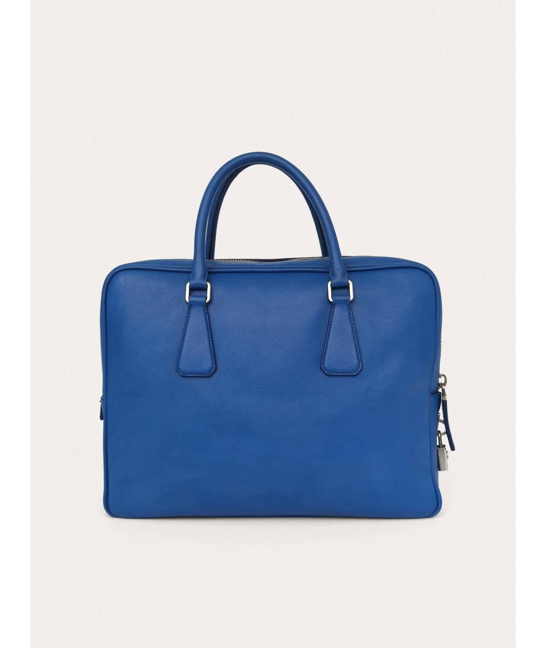 PRADA Голубой кожаный портфель, фото 3