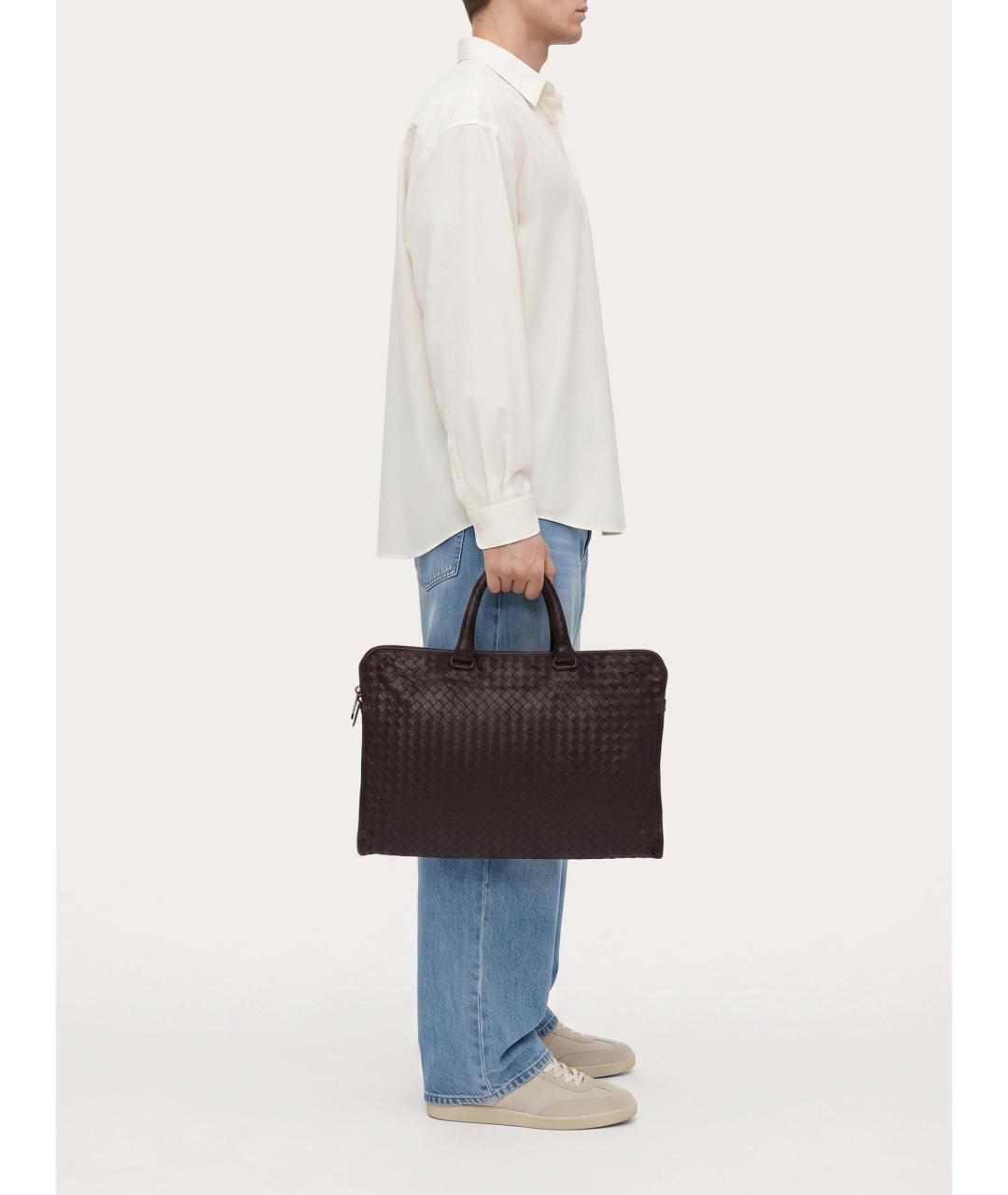 BOTTEGA VENETA Коричневый кожаный портфель, фото 8