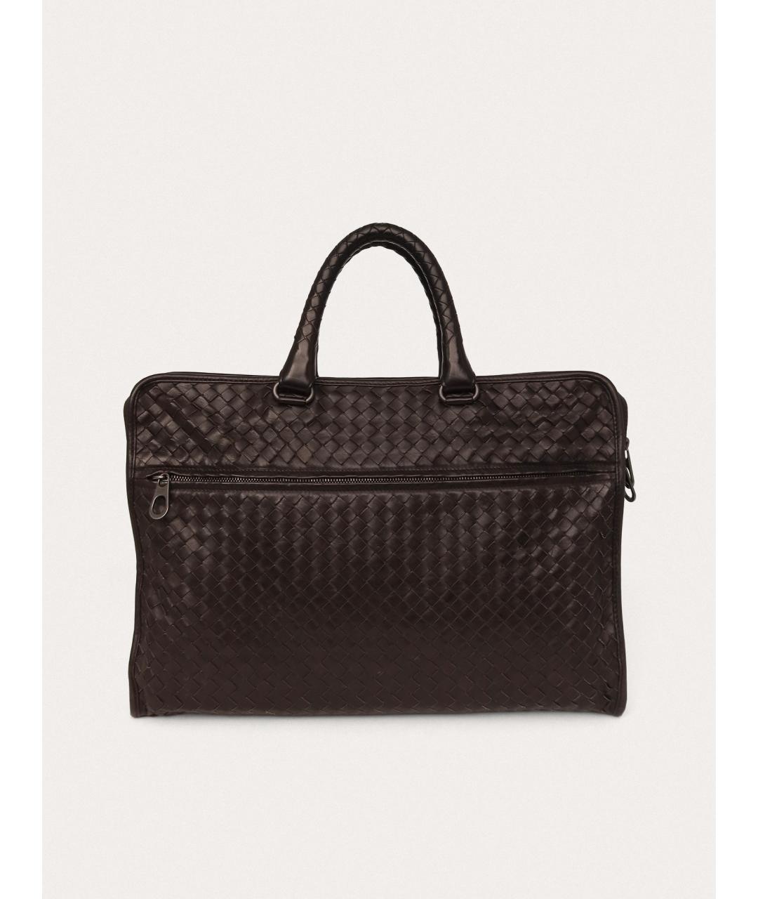 BOTTEGA VENETA Коричневый кожаный портфель, фото 3