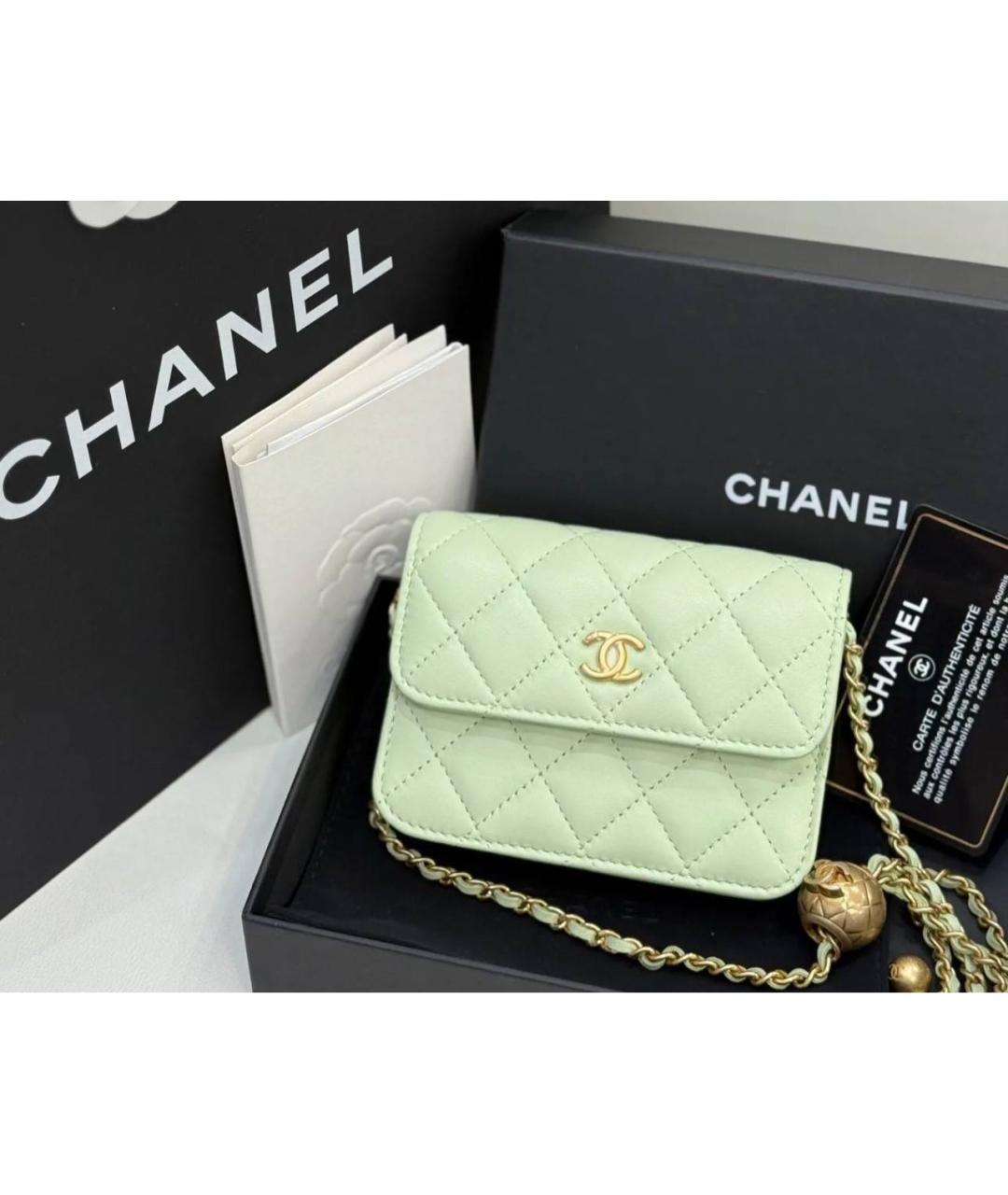 CHANEL Салатовая кожаная сумка через плечо, фото 6