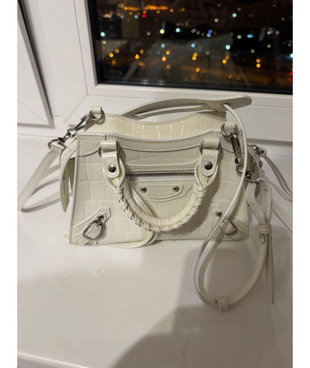 BALENCIAGA Белая кожаная сумка с короткими ручками, фото 7