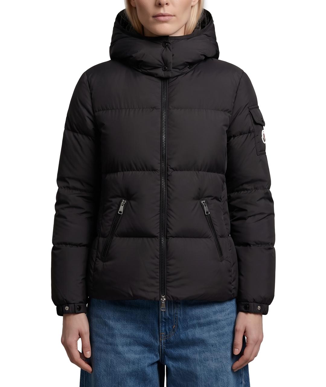 MONCLER Черный полиэстеровый пуховик, фото 1