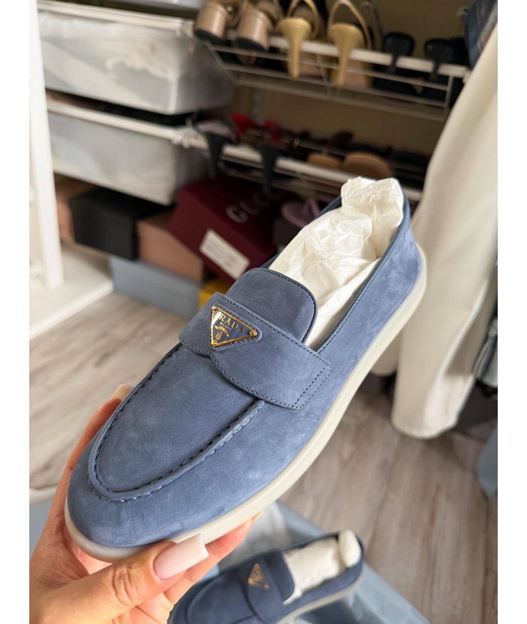 PRADA Голубые нубуковые лоферы, фото 5