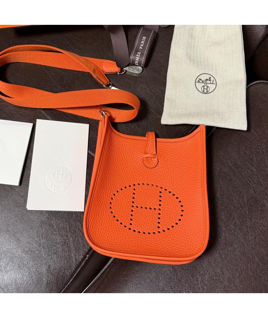 HERMES Оранжевая кожаная сумка через плечо, фото 5